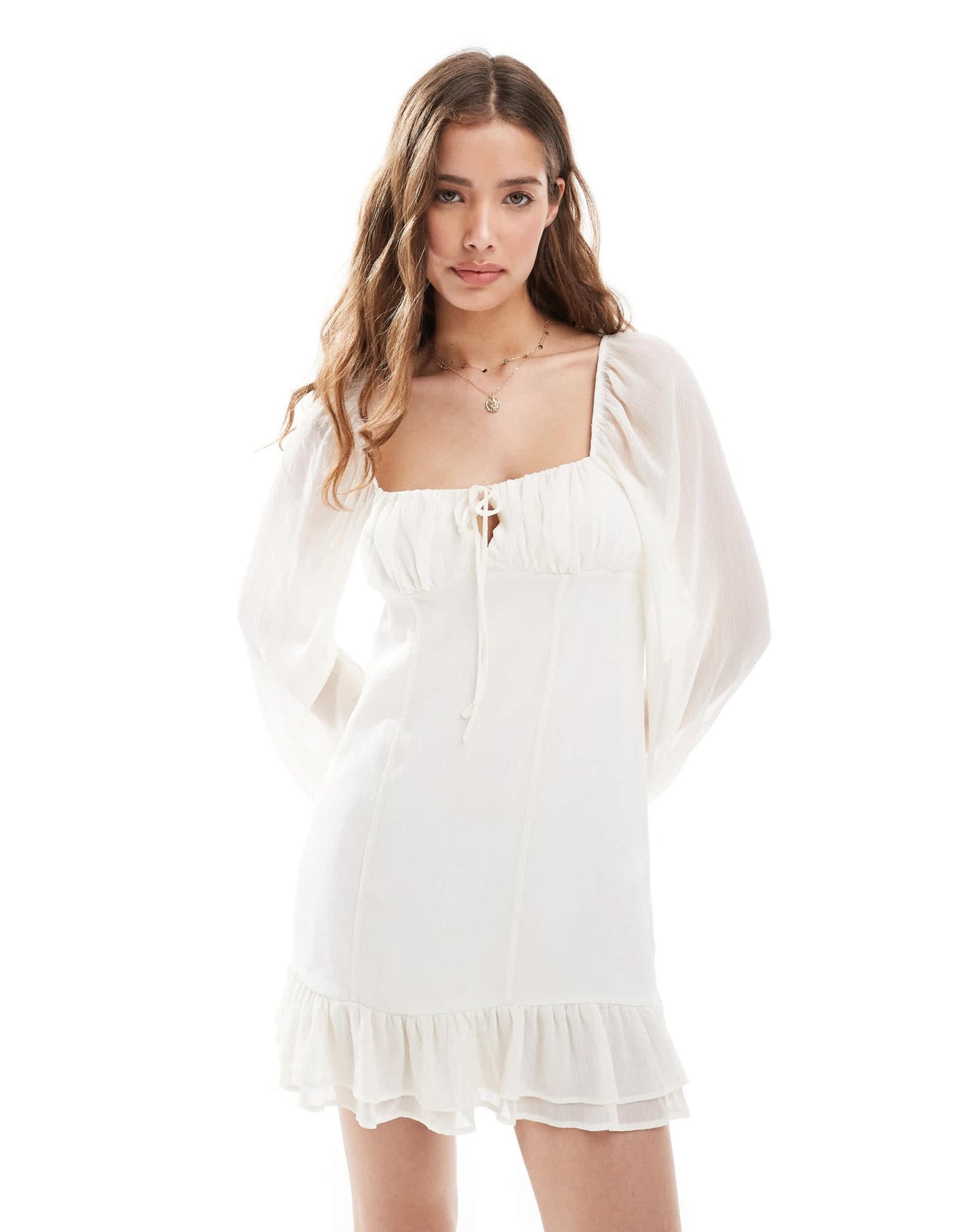 Pull&Bear long sleeve ruffle mini dress in white - ASOS Sample Sale