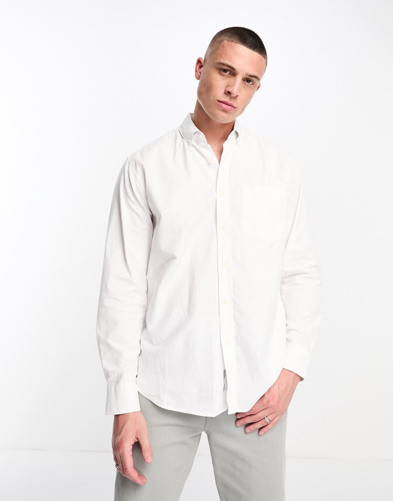 Pull&Bear long sleeve shirt in white - ASOS Sample Sale