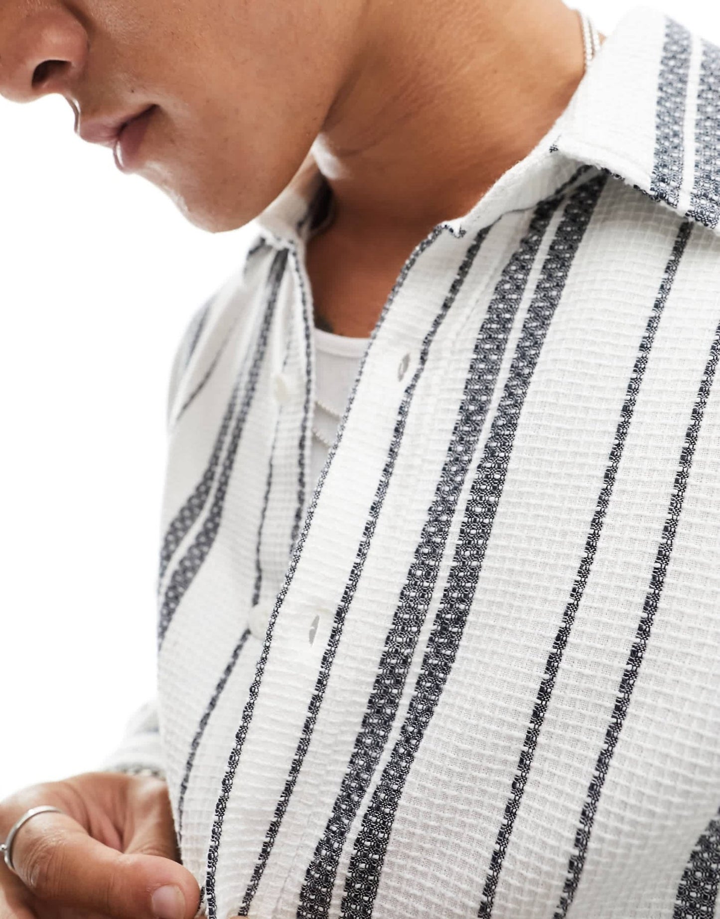 Pull&Bear long sleeve stripe shirt in white - ASOS Sample Sale