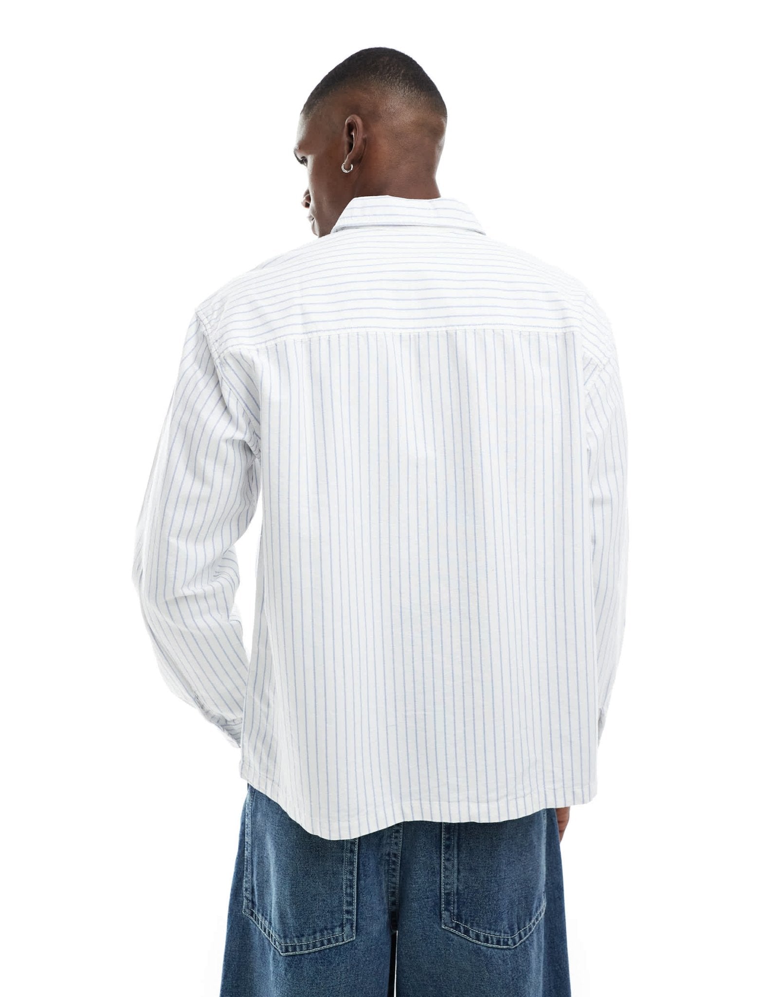 Pull&Bear long sleeve striped shirt in white - ASOS Sample Sale