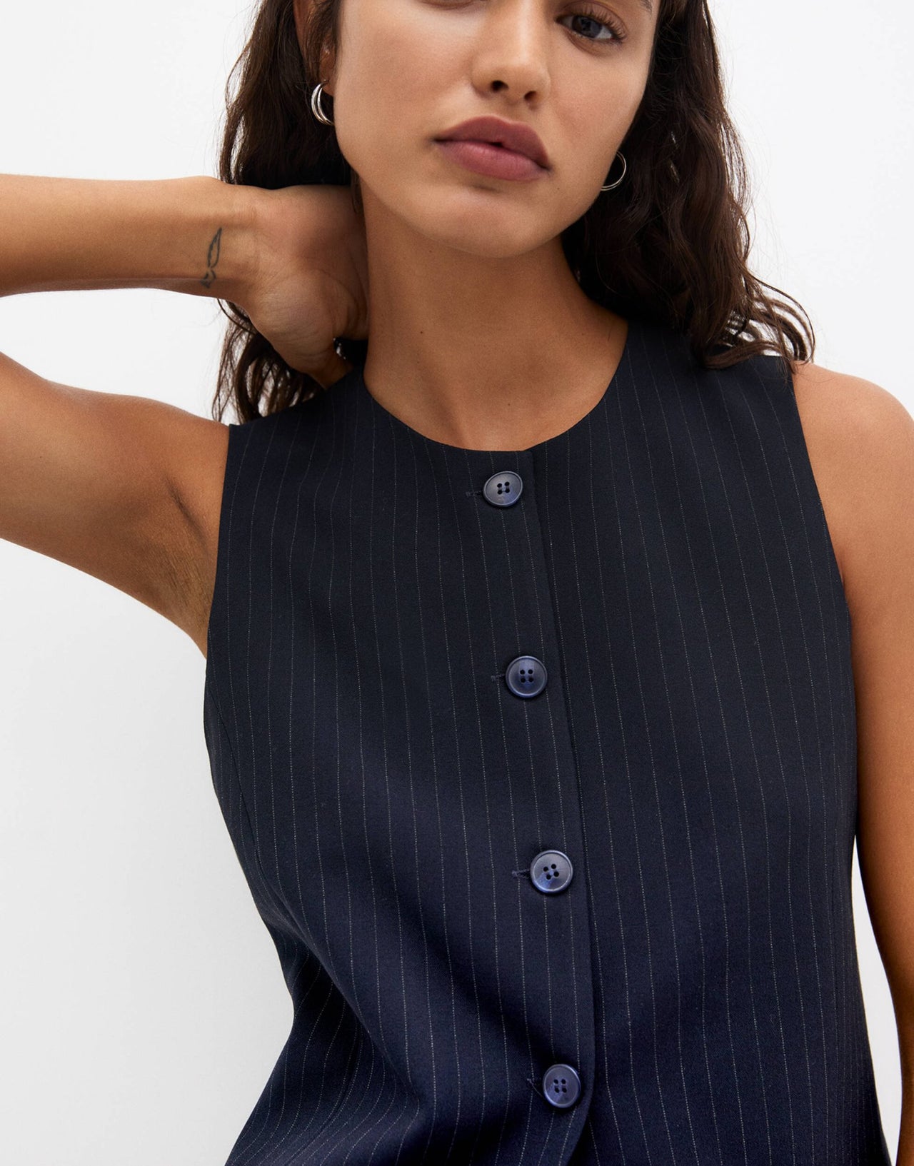 Pull&Bear longline tailored waistcoat co-ord in navy pinstripe - ASOS Sample Sale