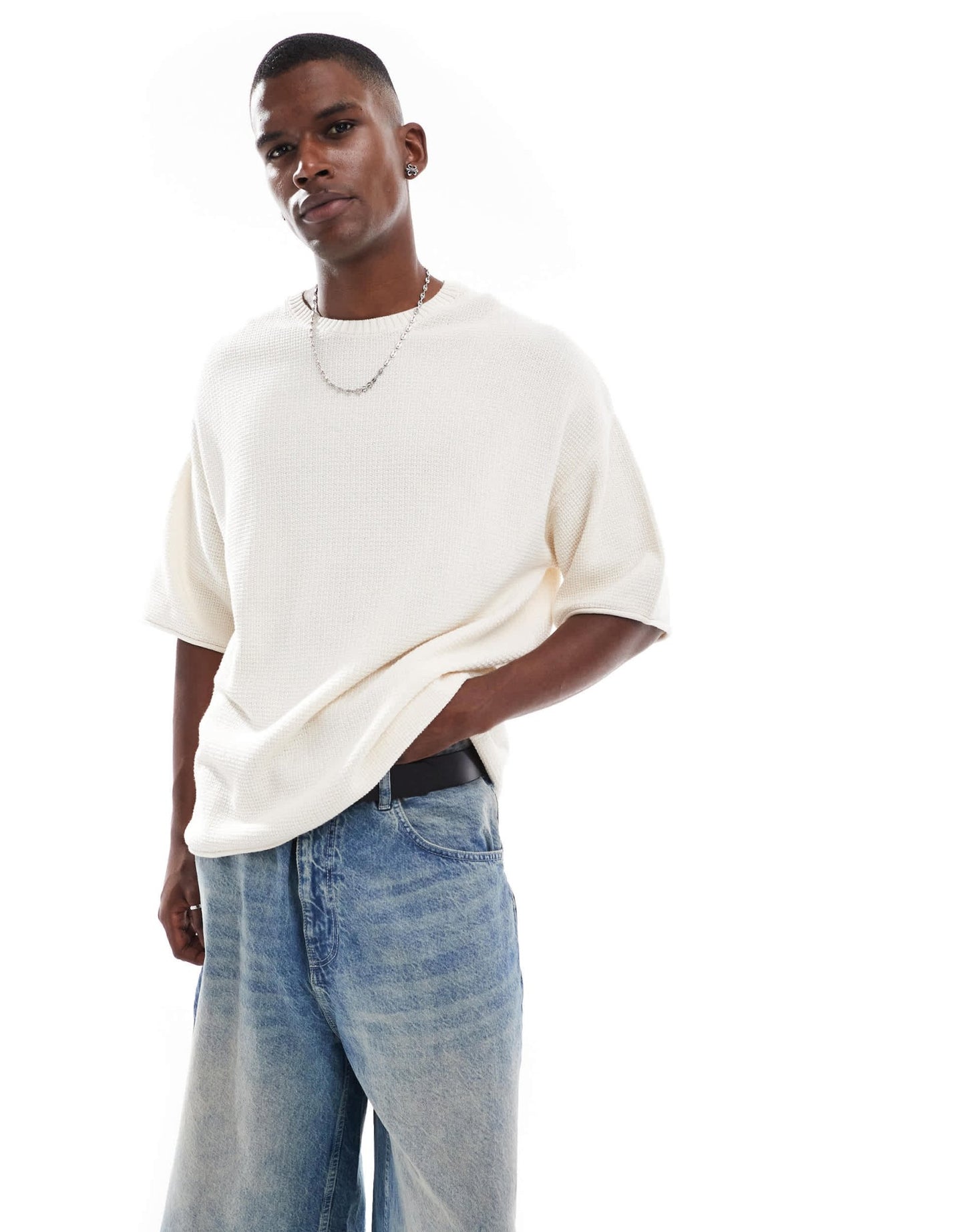 Pull&Bear loose fit knitted t-shirt in off white - ASOS Sample Sale