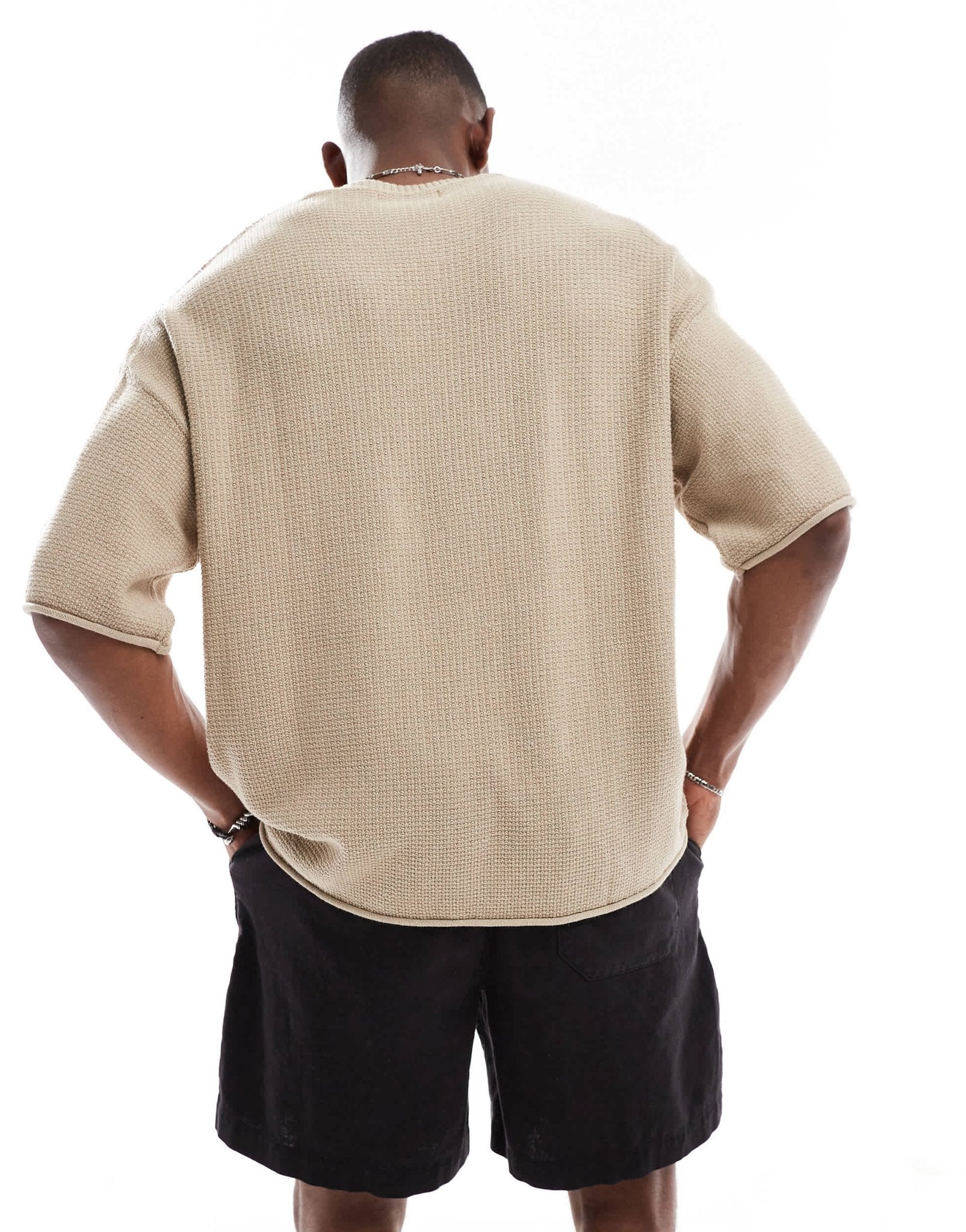Pull&Bear loose fit knitted t-shirt in sand - ASOS Sample Sale