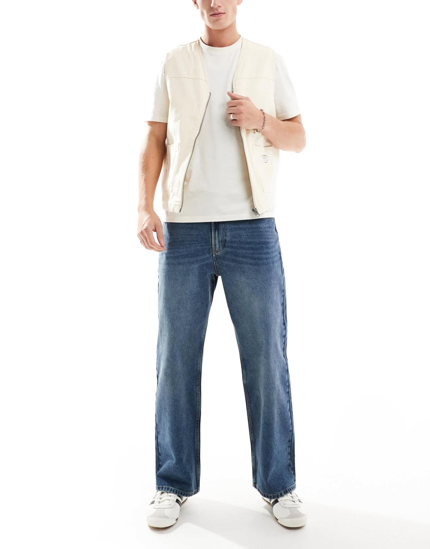Pull&Bear loose fit straight leg jean in mid blue - ASOS Sample Sale