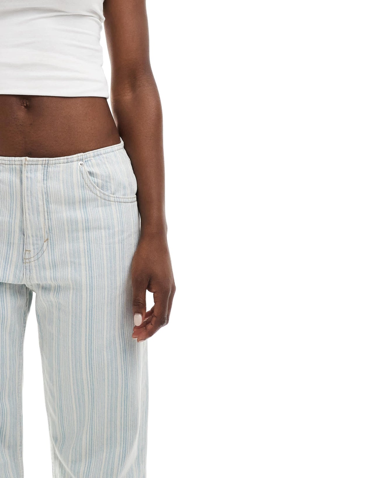 Pull&Bear low rise contrast thread striped jean in blue & white - ASOS Sample Sale