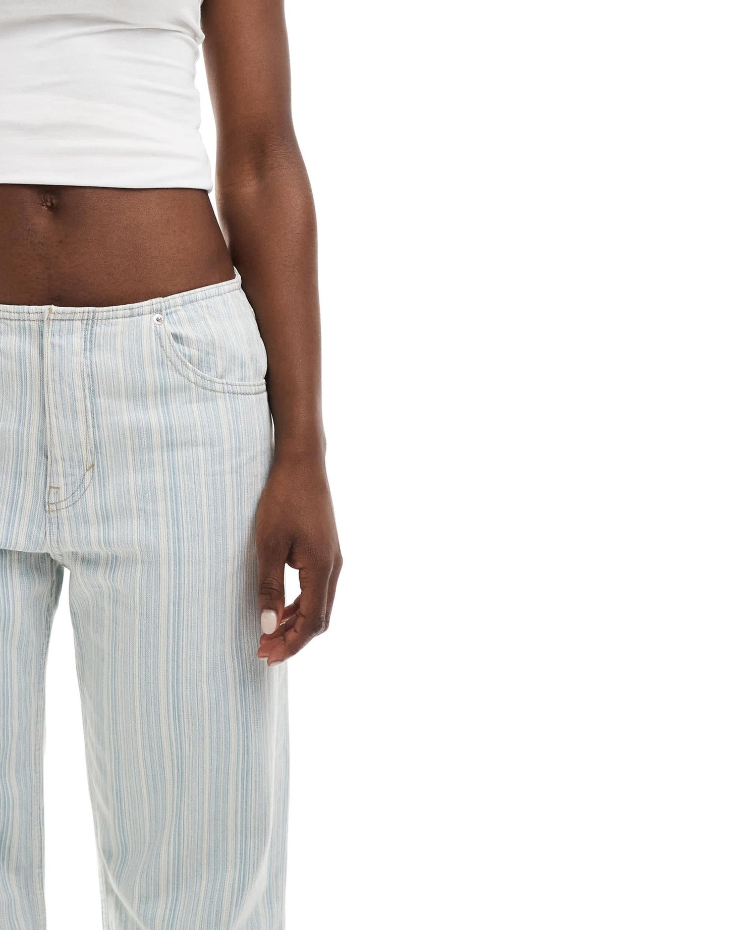 Pull&Bear low rise contrast thread striped jean in blue & white - ASOS Sample Sale