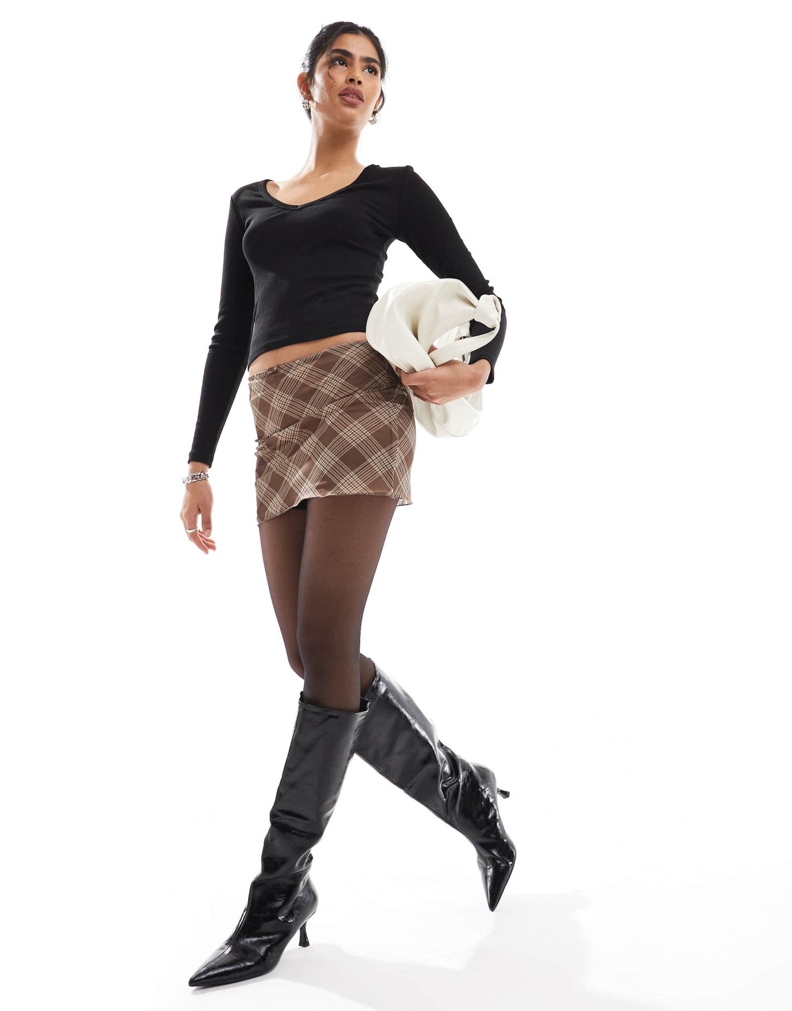 Pull&Bear mesh mini skirt in brown check - ASOS Sample Sale