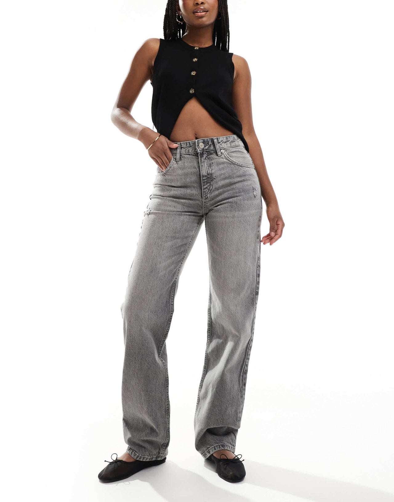 Pull&Bear mid waist straight leg jeans in grey - ASOS Sample Sale