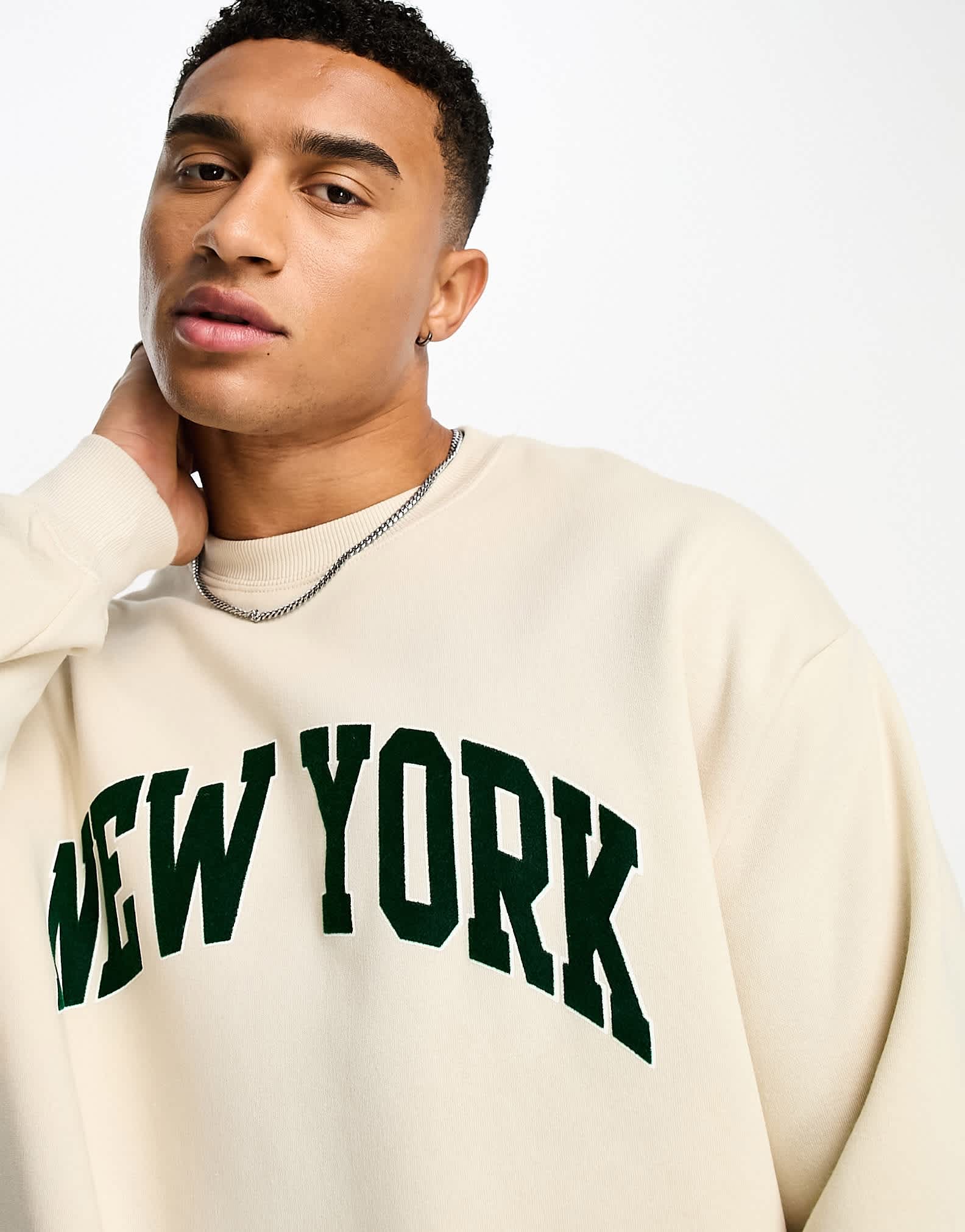 Pull&Bear New York sweatshirt in ecru - ASOS Sample Sale