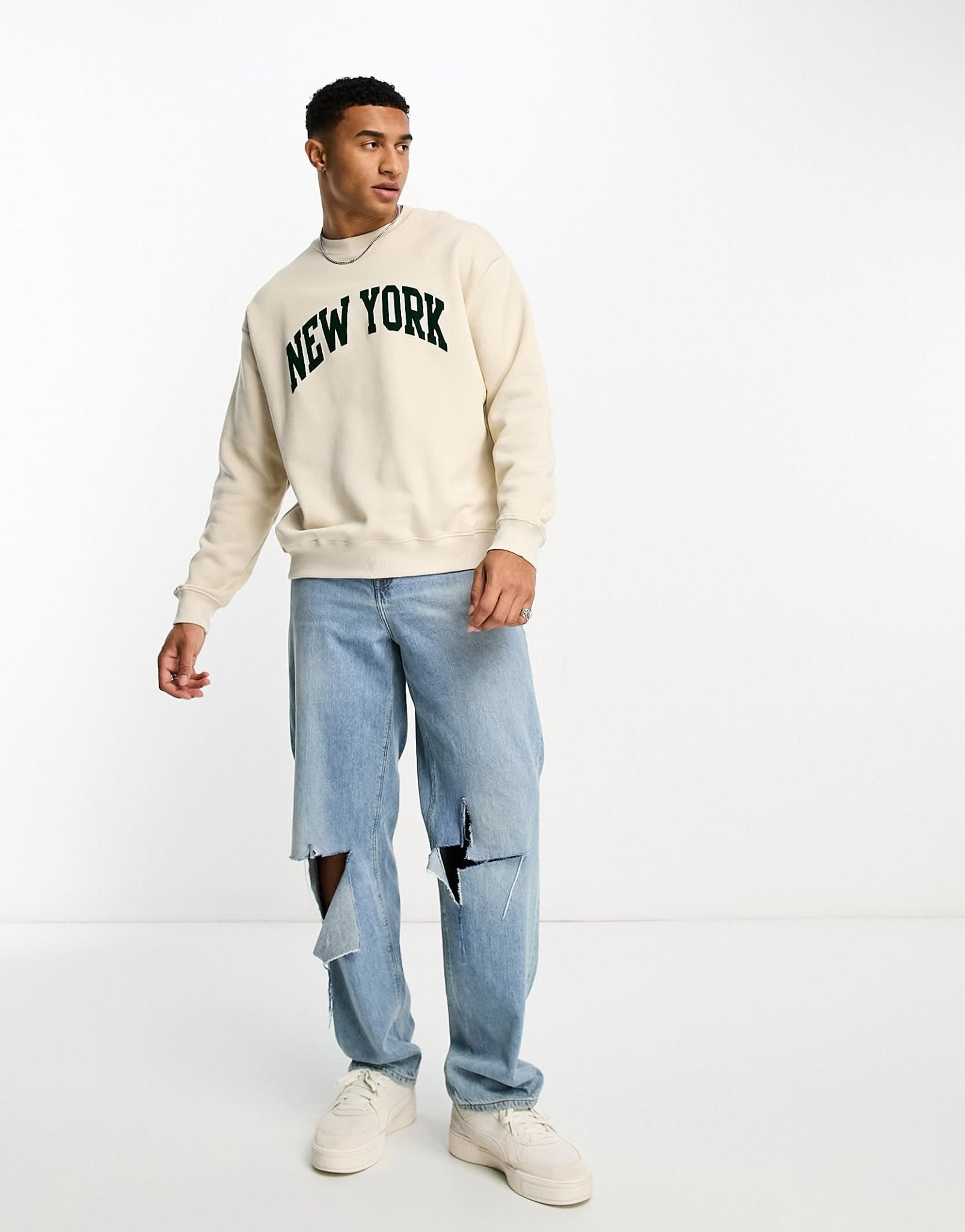 Pull&Bear New York sweatshirt in ecru - ASOS Sample Sale