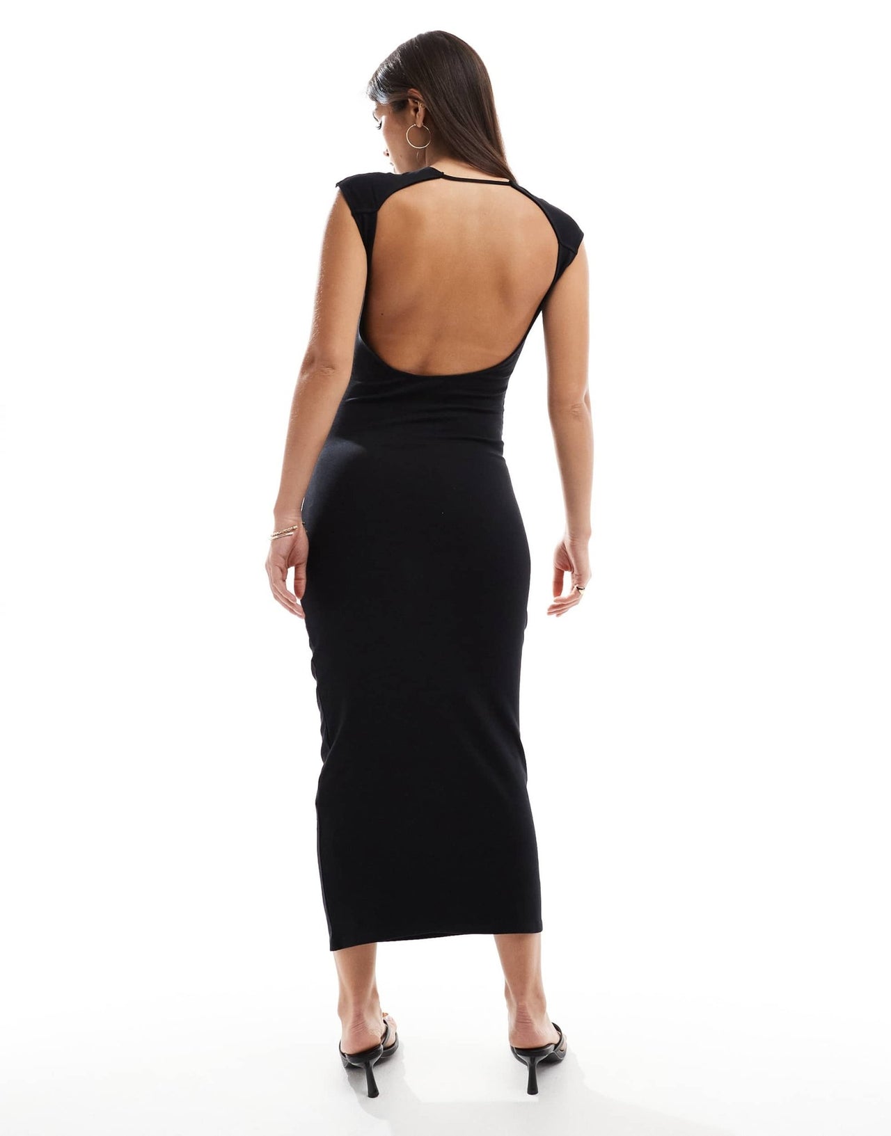 Pull&Bear open back midi dress in black - ASOS Sample Sale