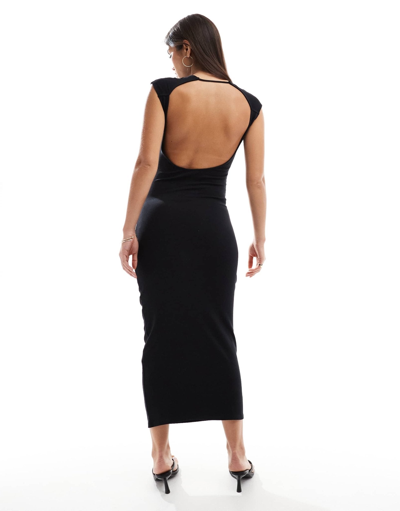 Pull&Bear open back midi dress in black - ASOS Sample Sale