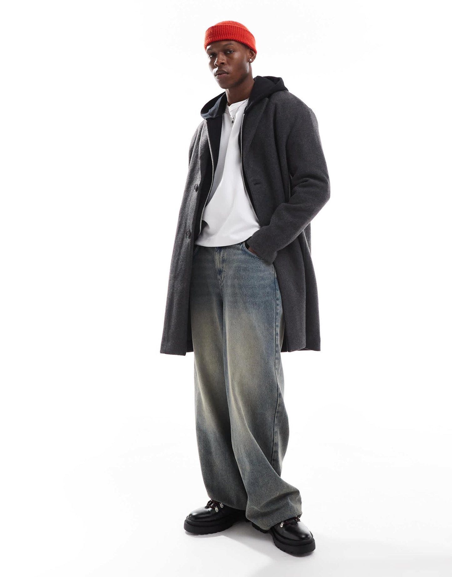 Pull&Bear overcoat in grey - ASOS Sample Sale