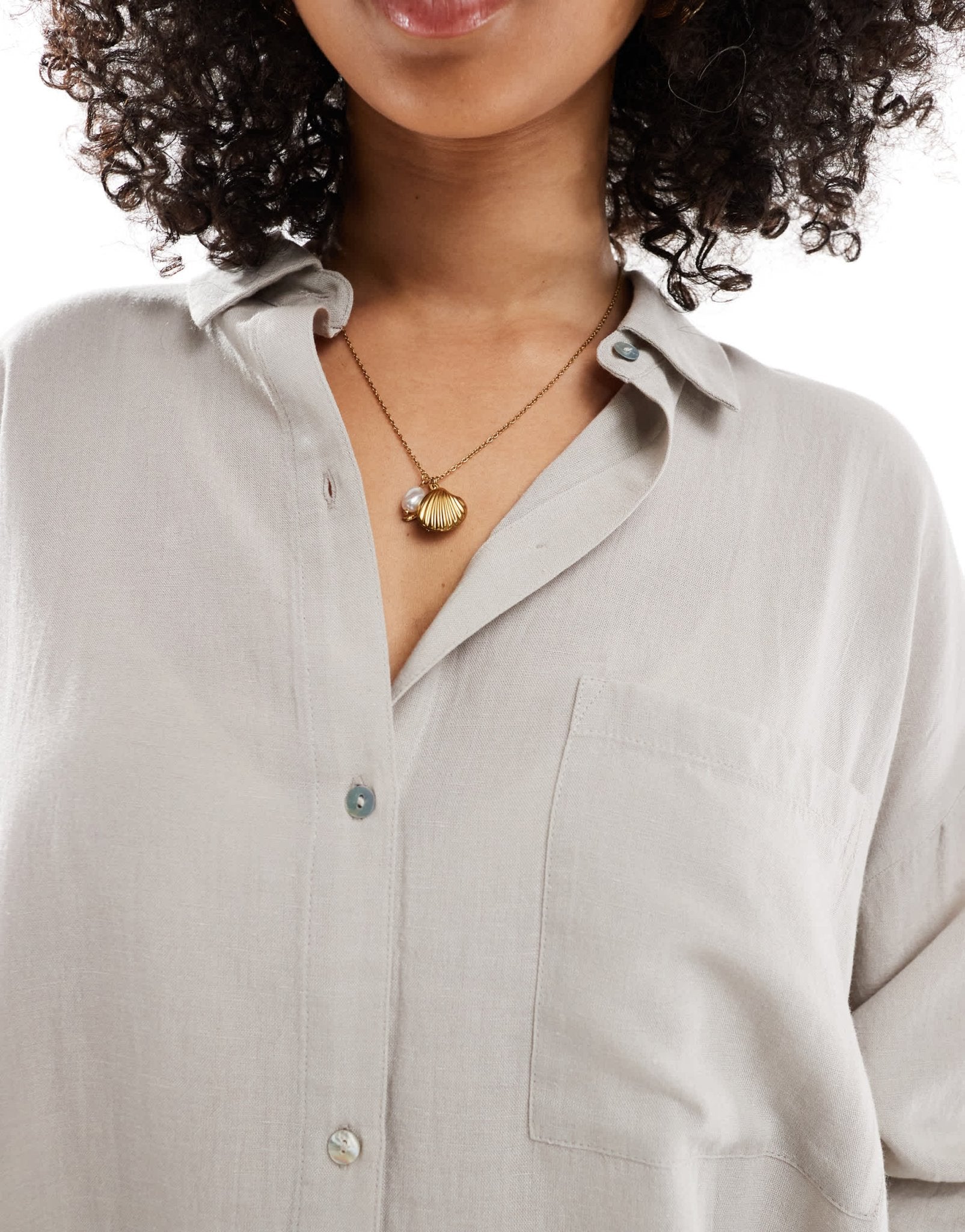Pull&Bear oversized linen look shirt in beige - ASOS Sample Sale