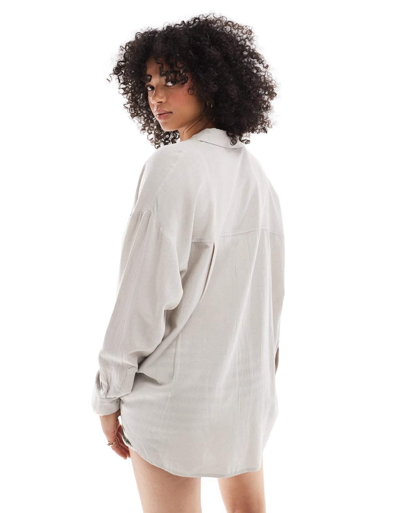 Pull&Bear oversized linen look shirt in beige - ASOS Sample Sale
