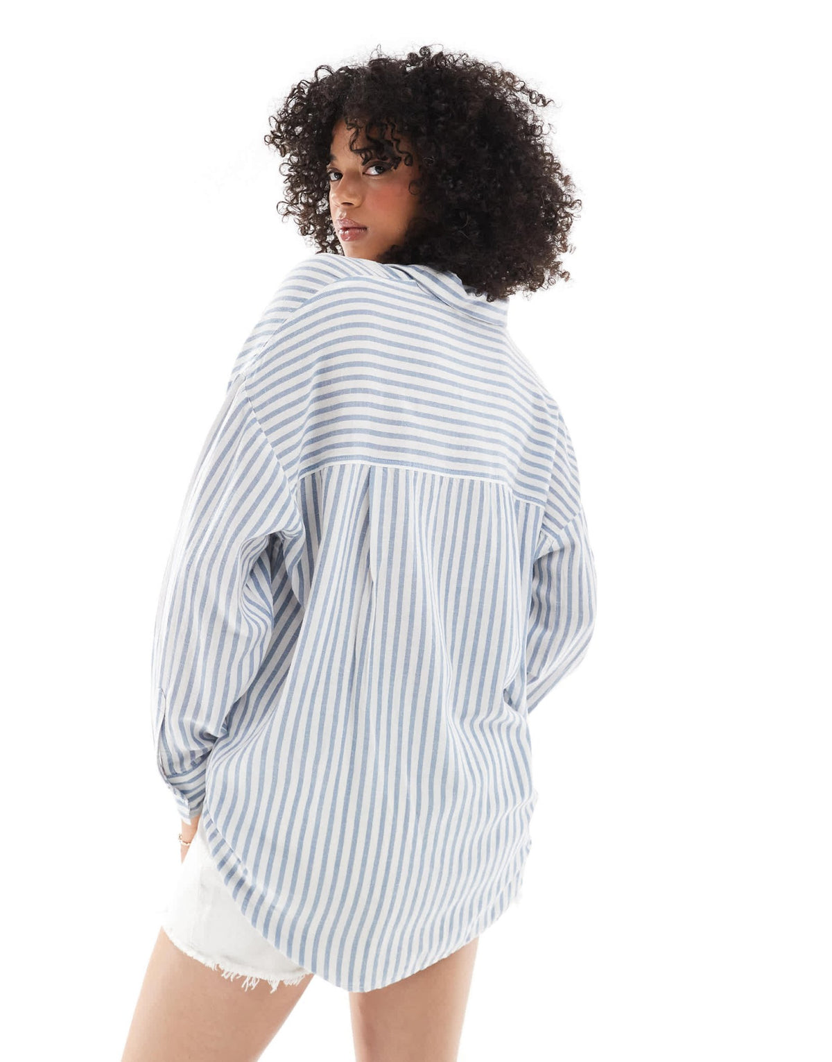Pull&Bear oversized linen look shirt in blue stripe - ASOS Sample Sale