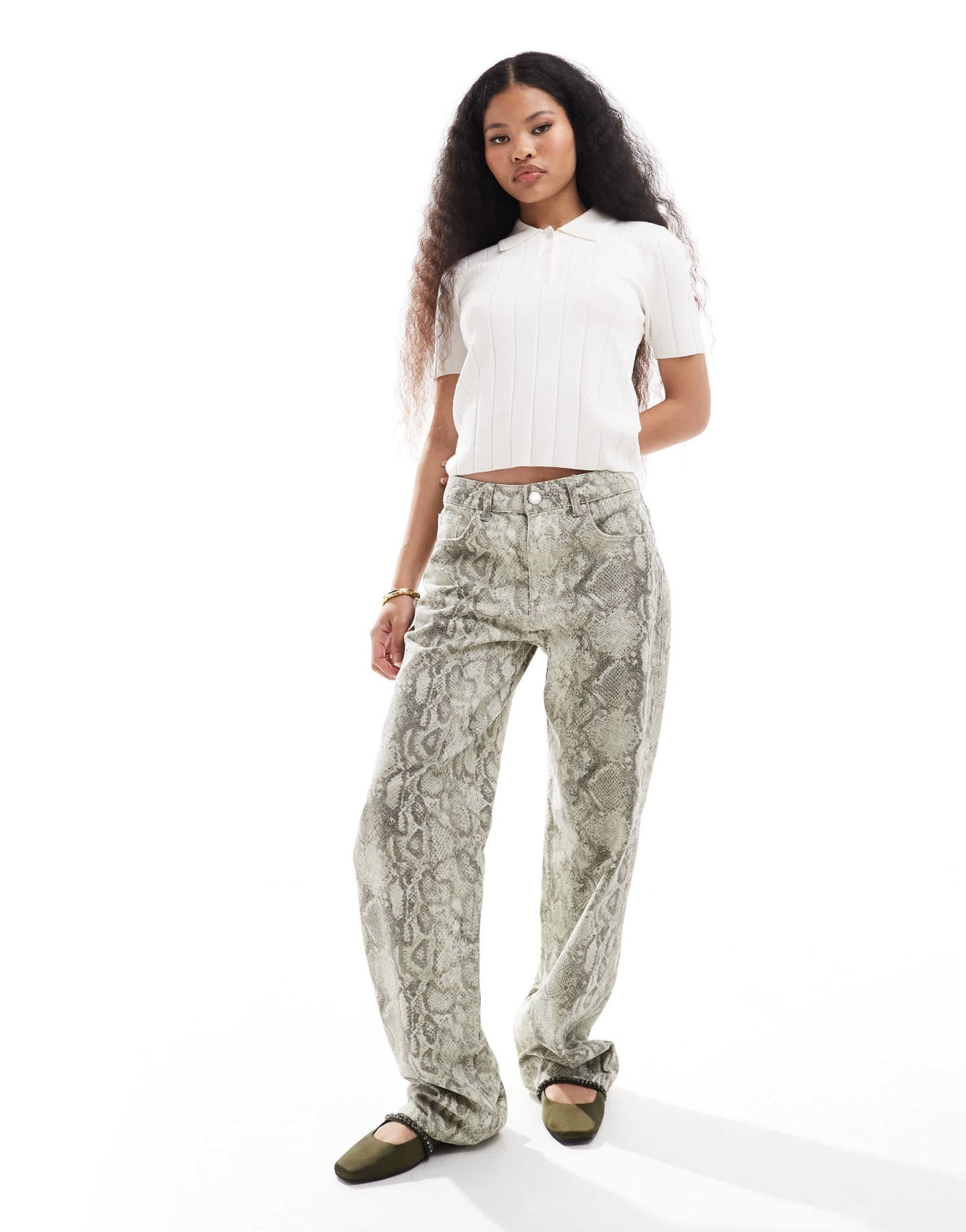 Pull&Bear Petite wide leg jean in snake print - ASOS Sample Sale