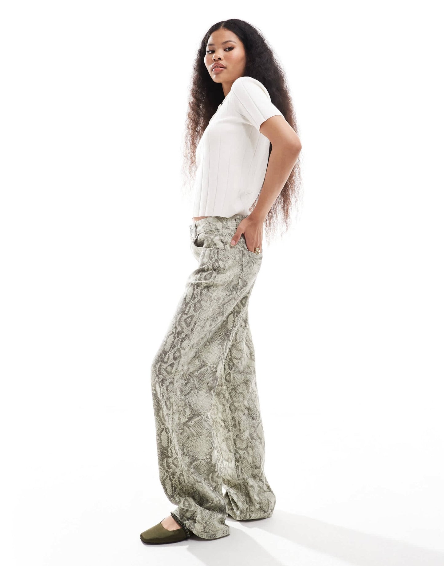 Pull&Bear Petite wide leg jean in snake print - ASOS Sample Sale