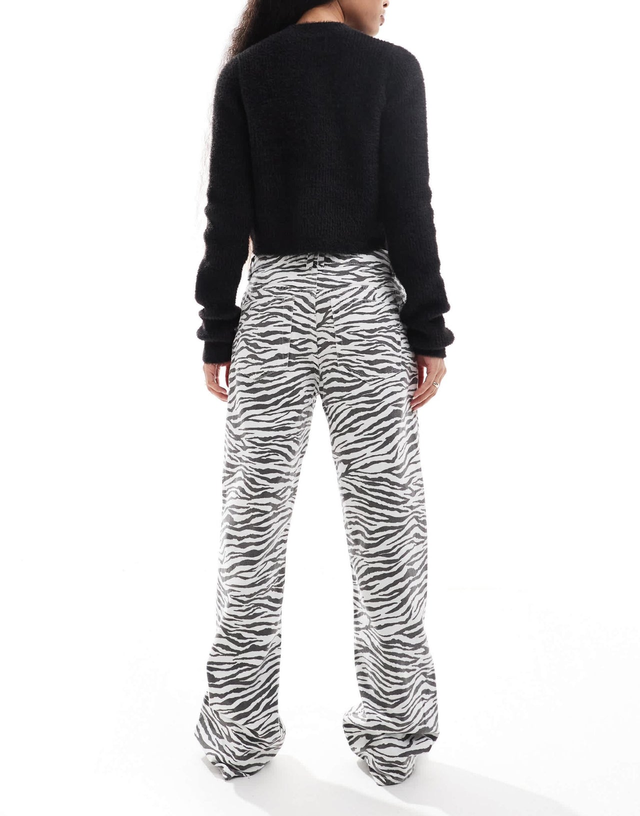 Pull&Bear Petite wide leg jean in zebra print - ASOS Sample Sale