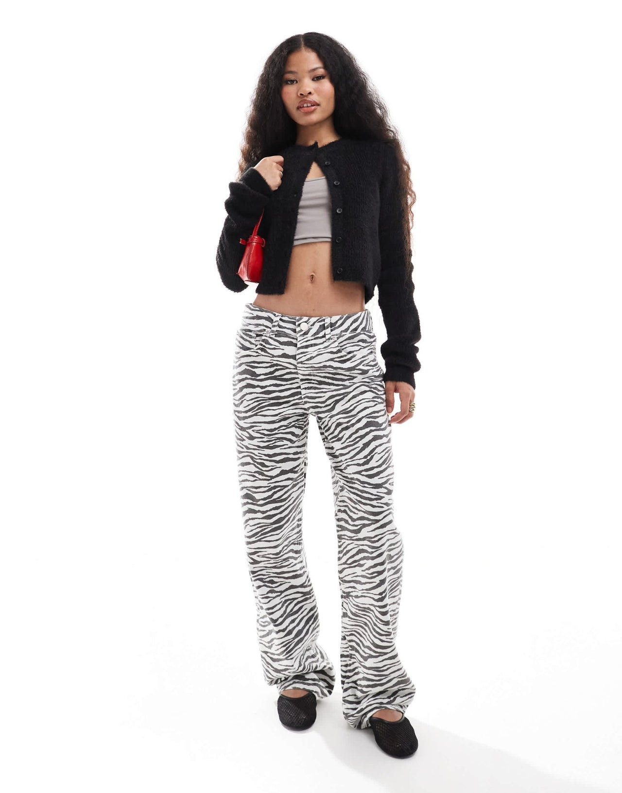 Pull&Bear Petite wide leg jean in zebra print - ASOS Sample Sale