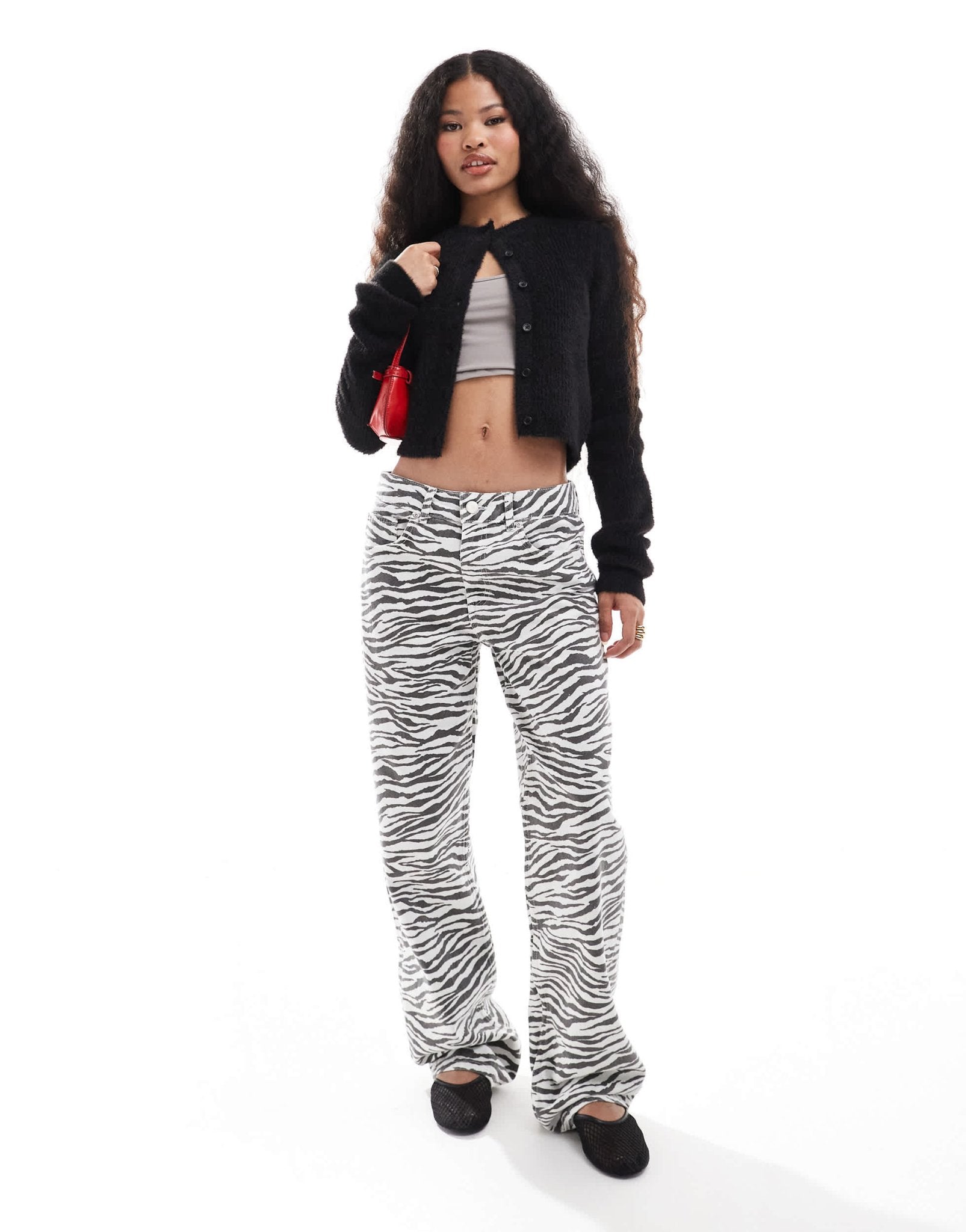 Pull&Bear Petite wide leg jean in zebra print - ASOS Sample Sale