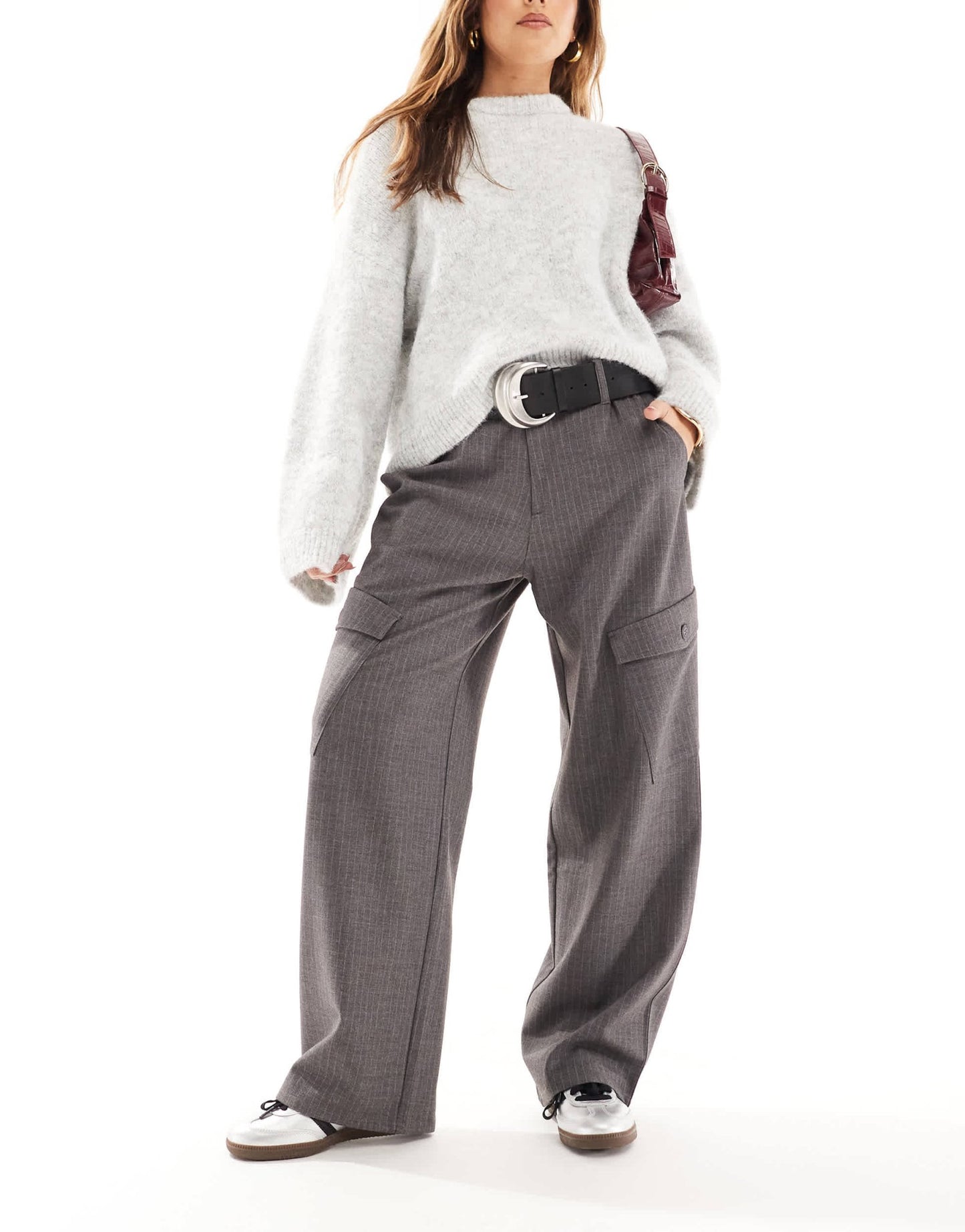 Pull&Bear pinstripe cargo trouser in grey - ASOS Sample Sale