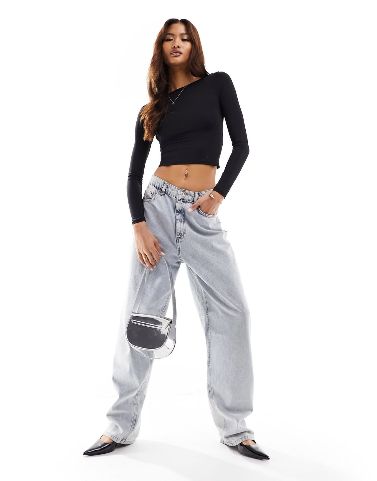 Pull&Bear polyamide backless long sleeved top in black - ASOS Sample Sale