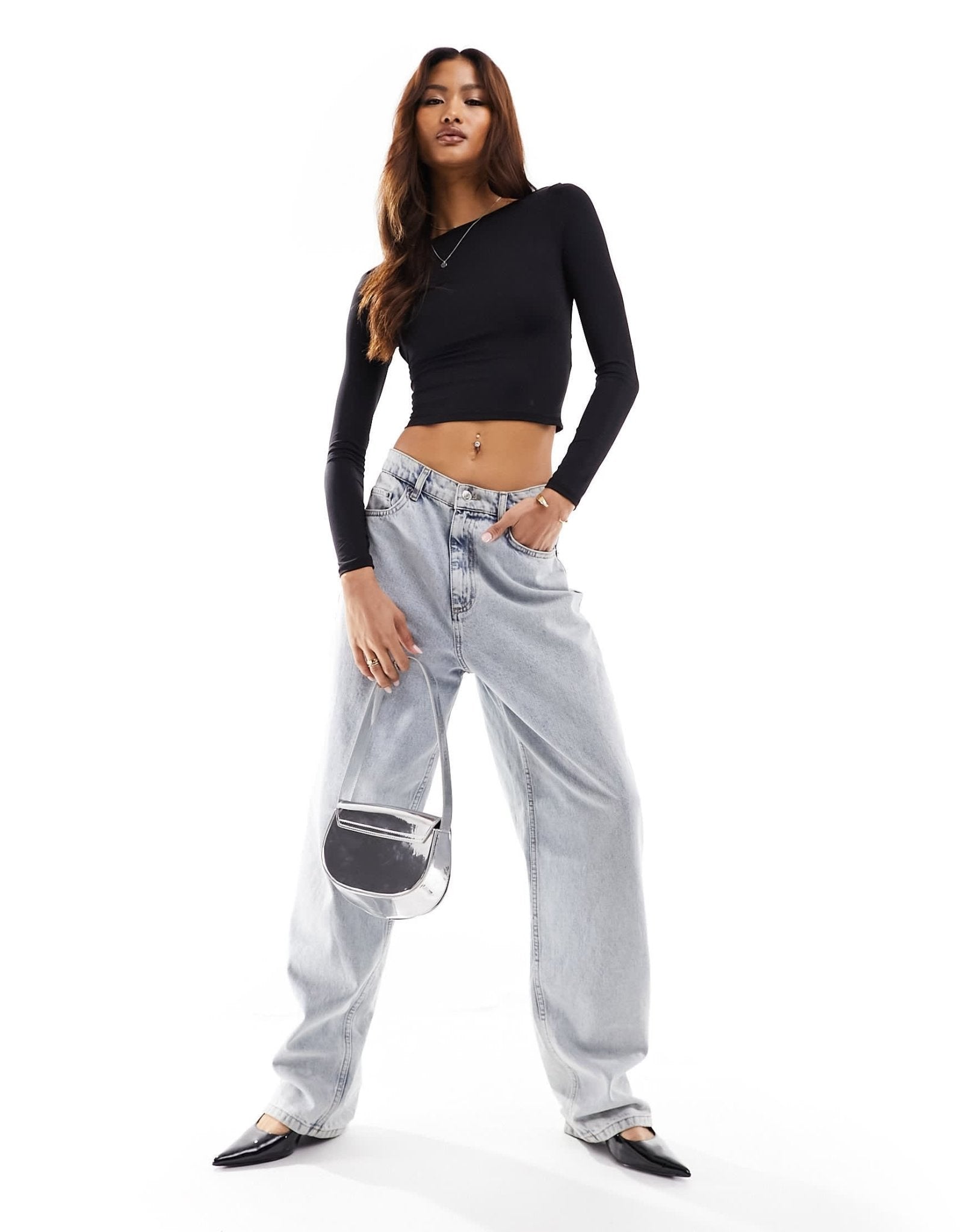 Pull&Bear polyamide backless long sleeved top in black - ASOS Sample Sale