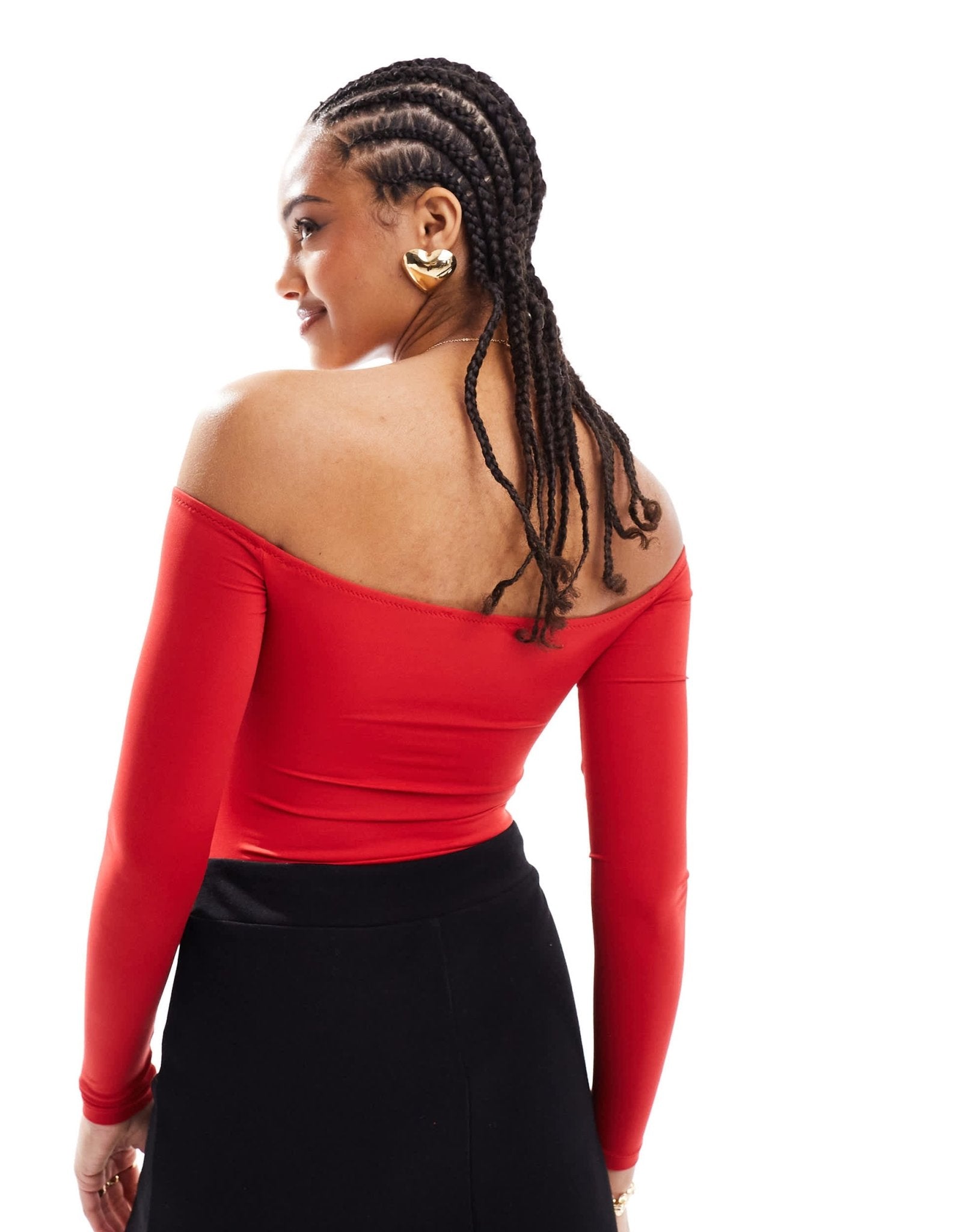 Pull&Bear polyamide bardot long sleeve body in red - ASOS Sample Sale