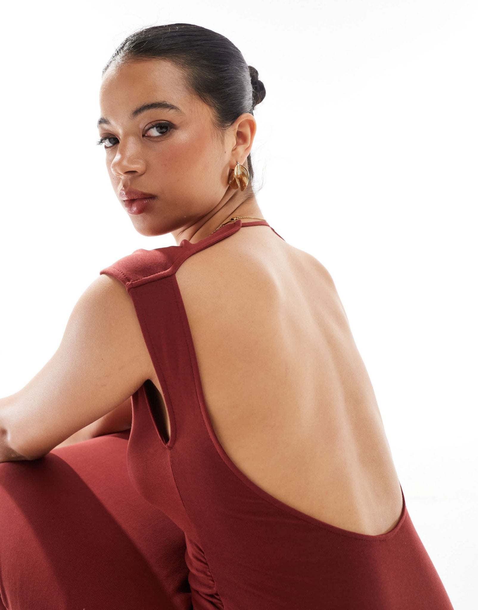 Pull&Bear polyamide open back midi dress in red - ASOS Sample Sale