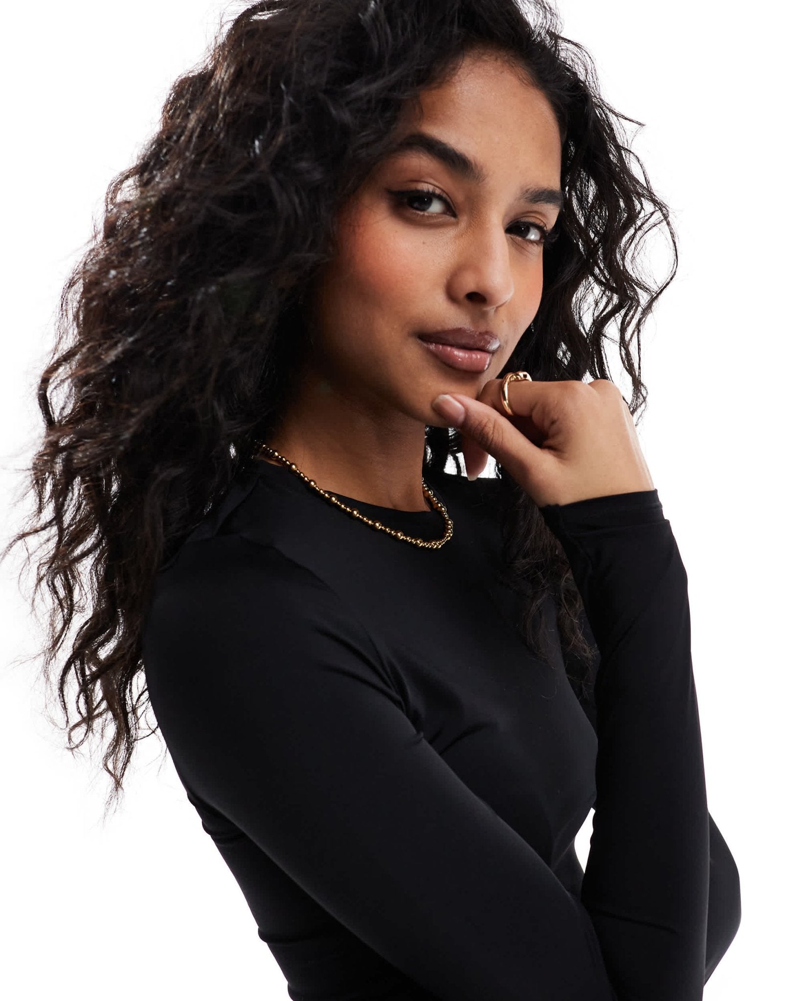 Pull&Bear polyamide sculpt long sleeved top in black - ASOS Sample Sale