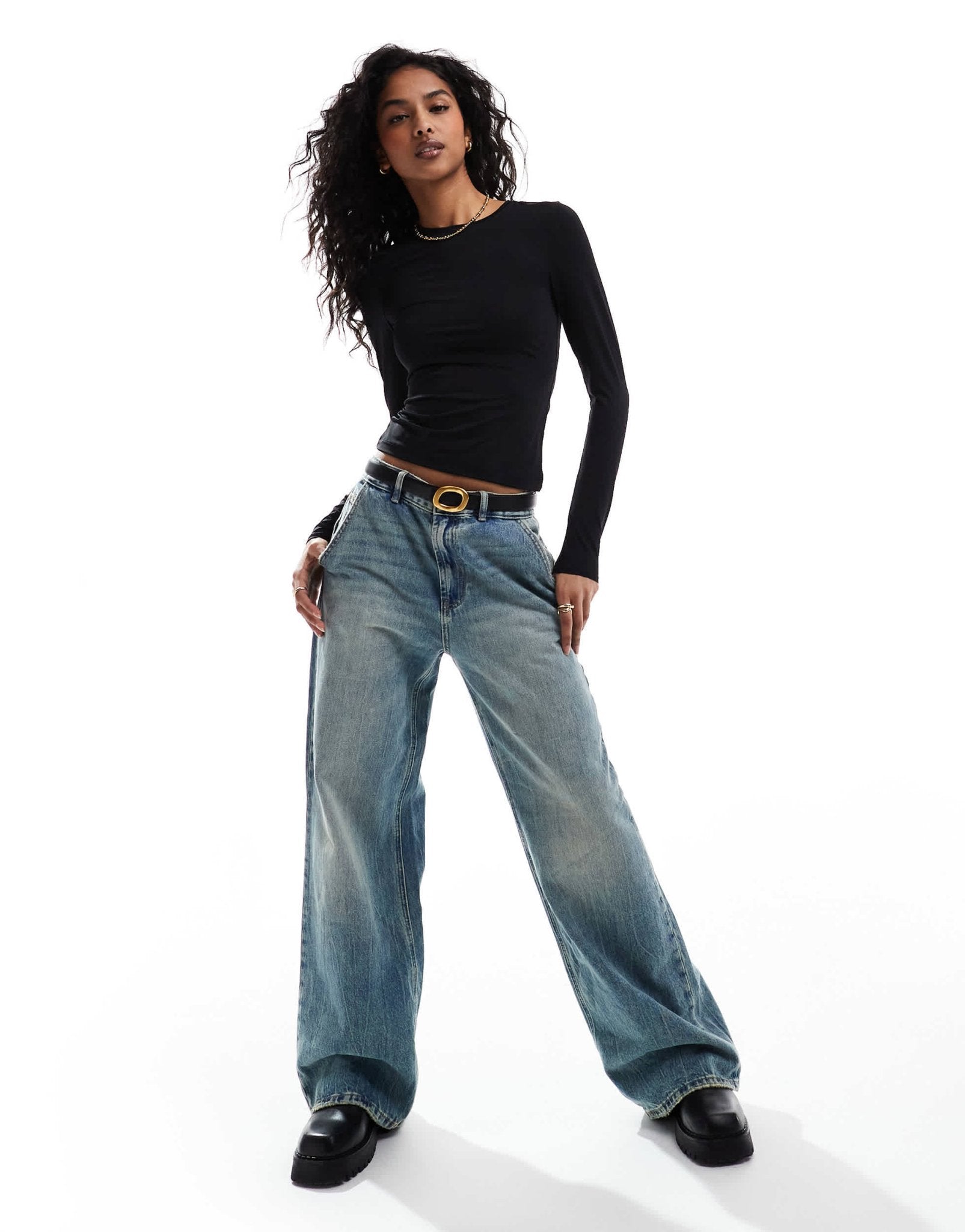 Pull&Bear polyamide sculpt long sleeved top in black - ASOS Sample Sale