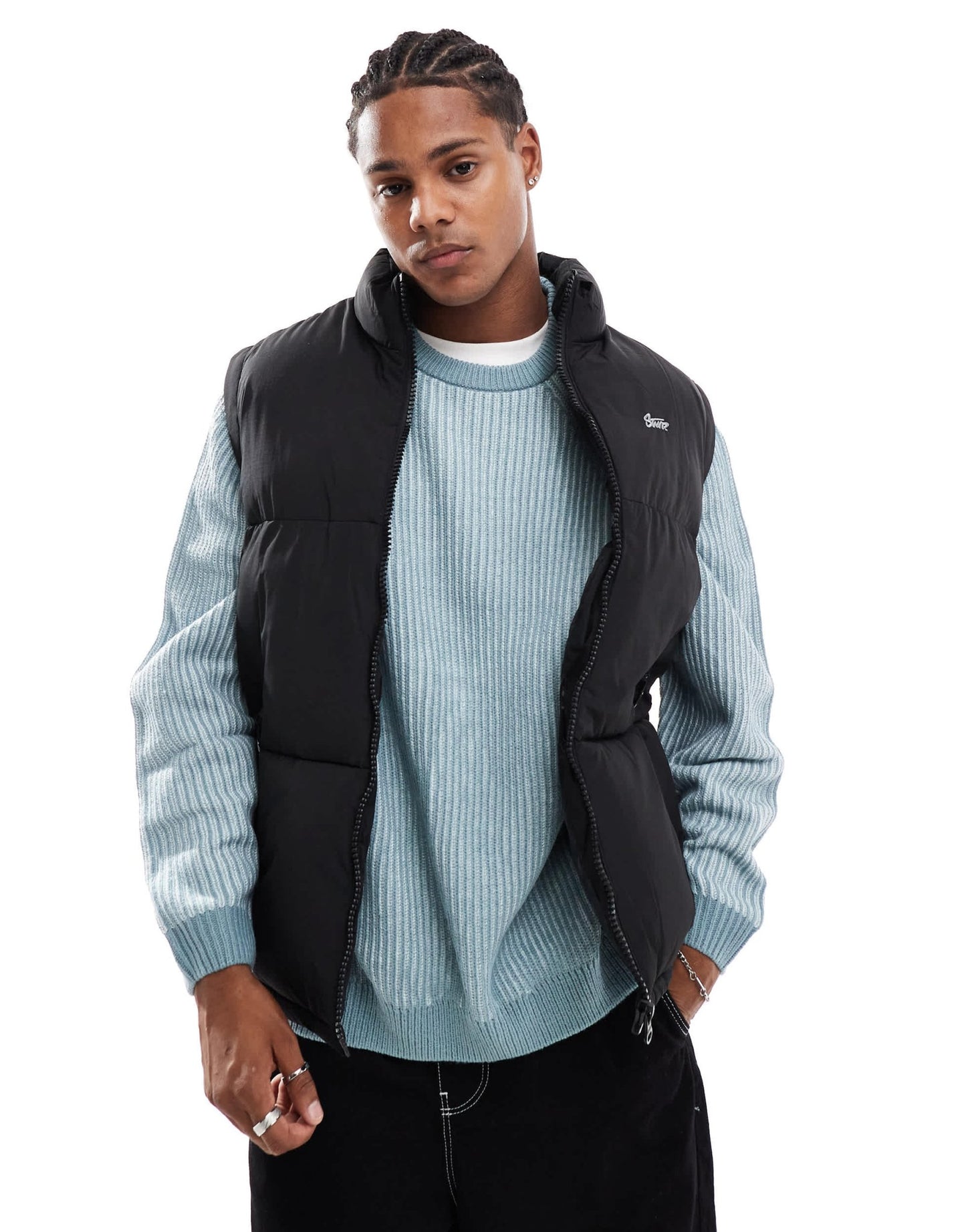 Pull&Bear puffer gilet in black - ASOS Sample Sale