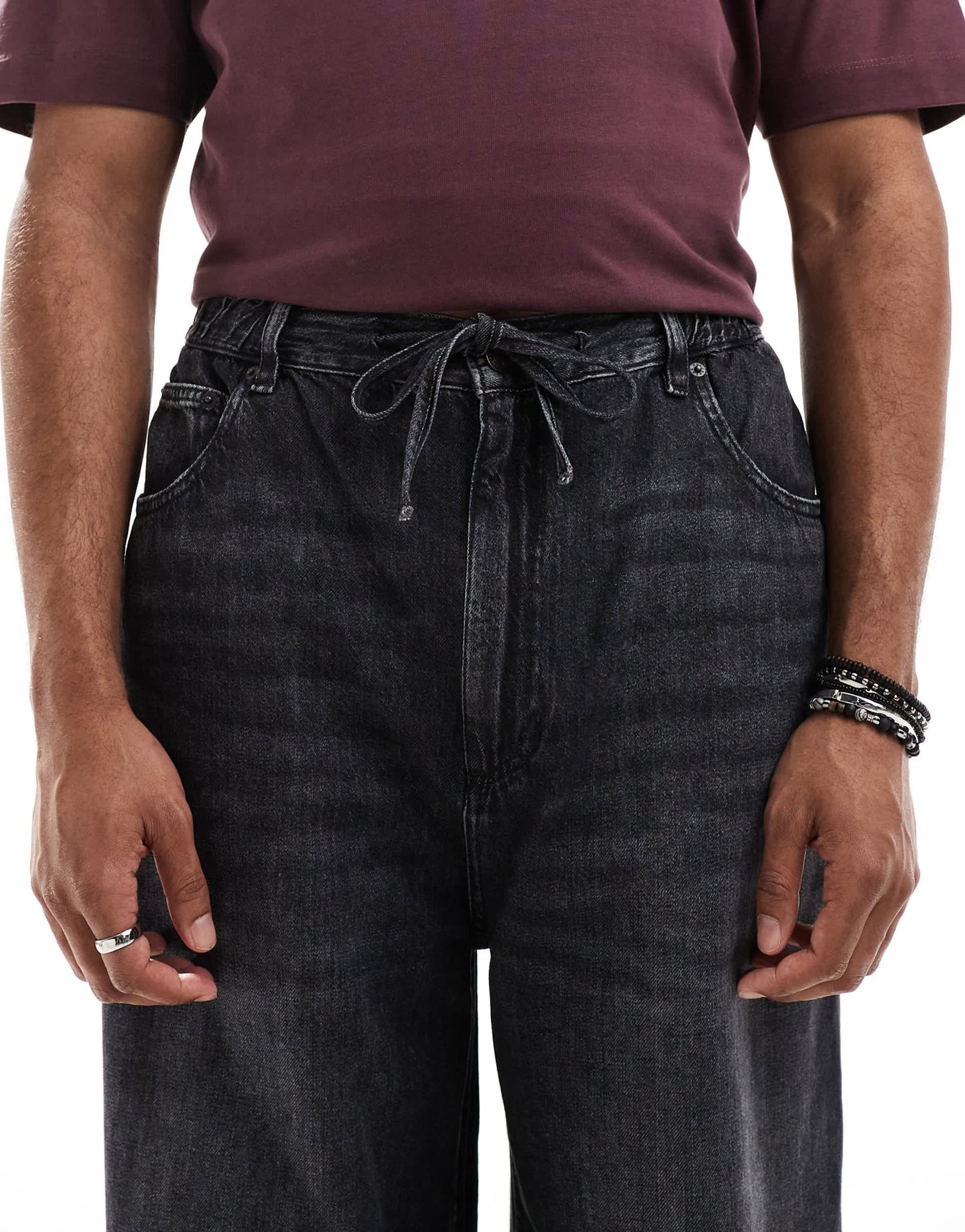 Pull&Bear pull on baggy jeans in black - ASOS Sample Sale