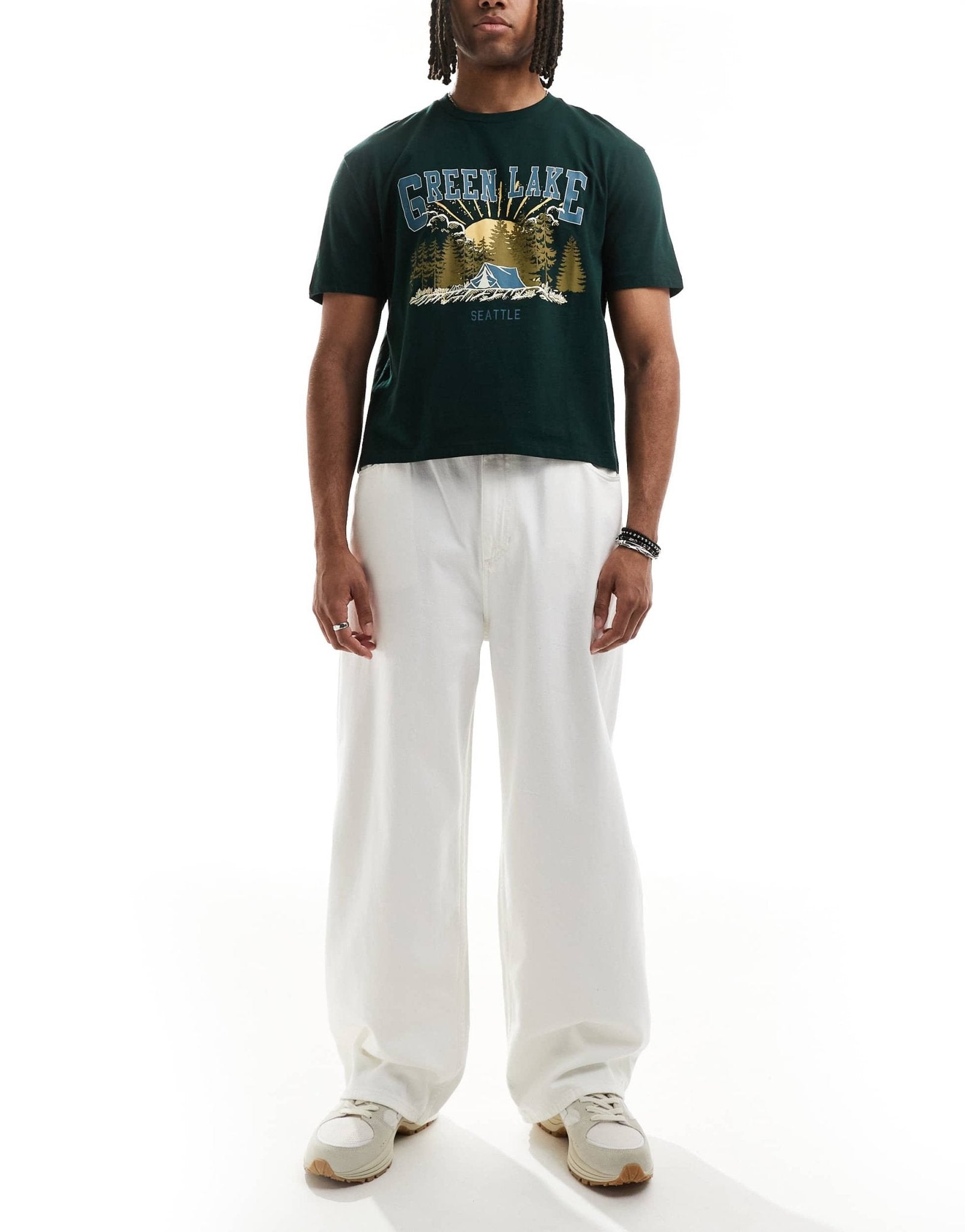 Pull&Bear pull on baggy jeans in ecru - ASOS Sample Sale