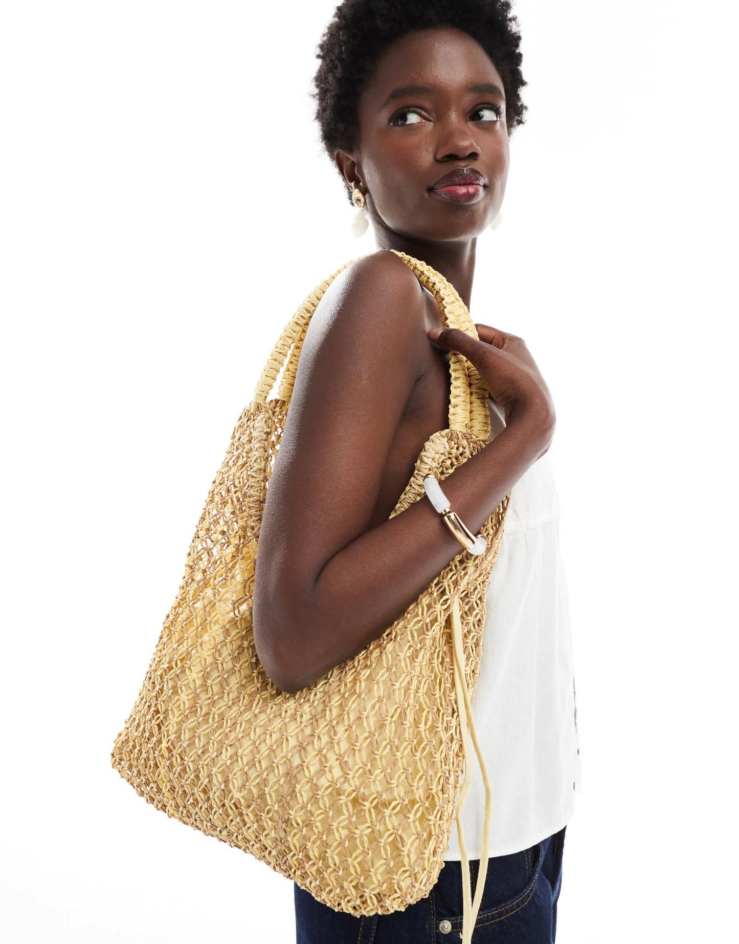Pull&Bear rattan shoulder bag in yellow - ASOS Sample Sale