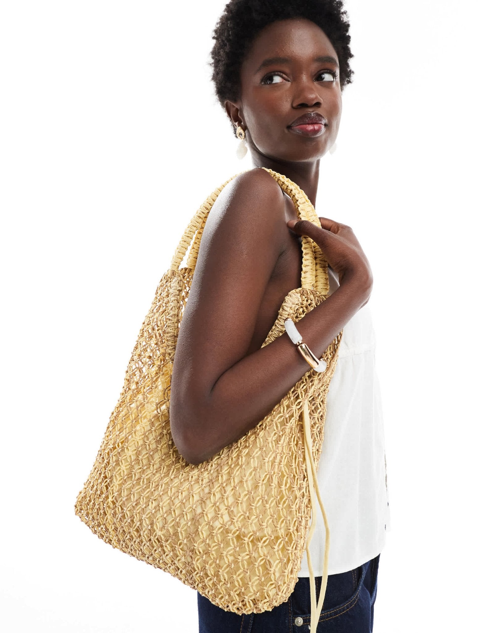 Pull&Bear rattan shoulder bag in yellow - ASOS Sample Sale