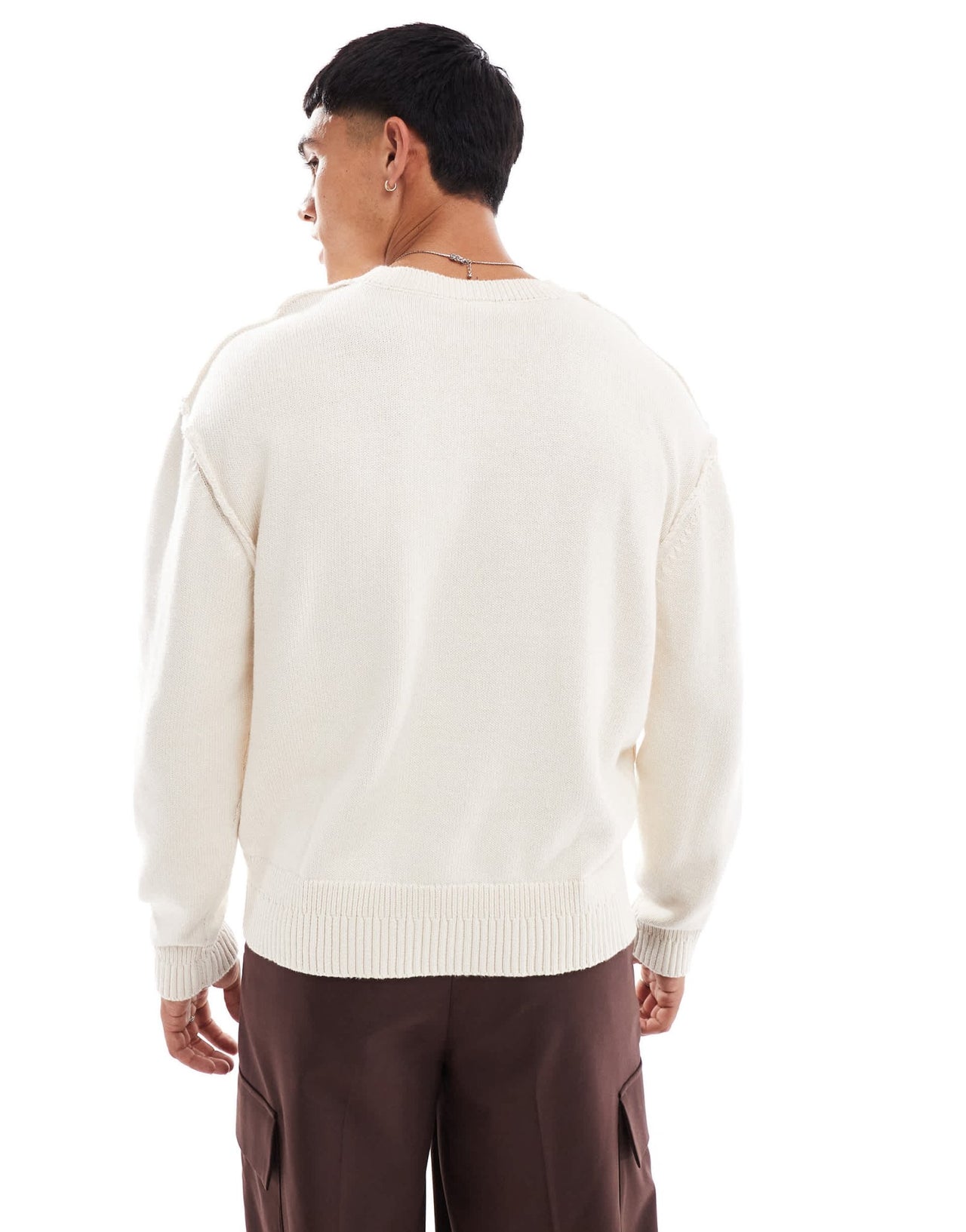 Pull&Bear raw seam knitted jumper in ecru - ASOS Sample Sale