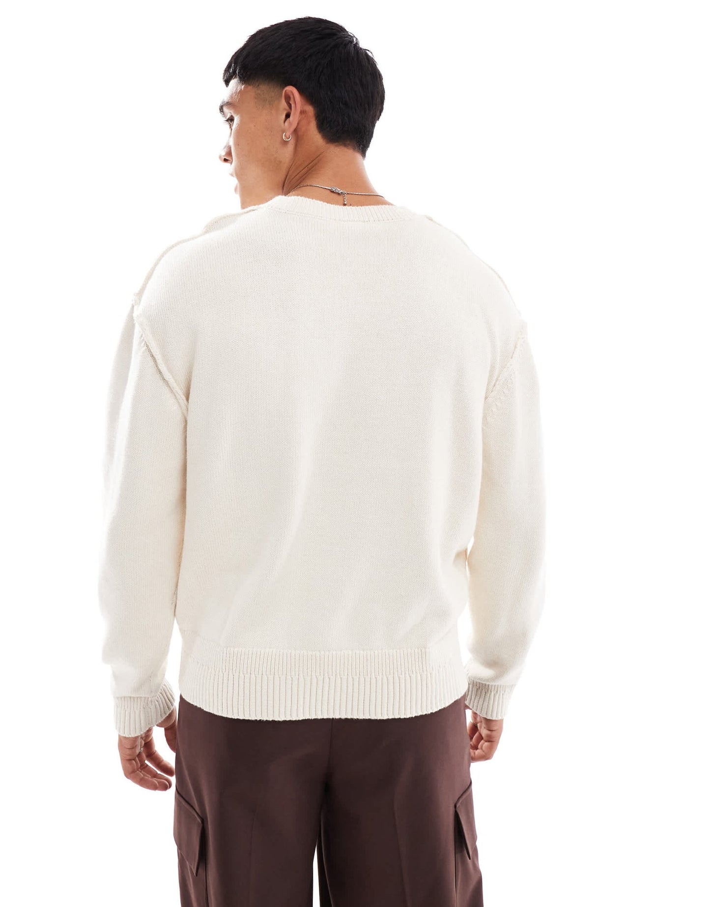 Pull&Bear raw seam knitted jumper in ecru - ASOS Sample Sale