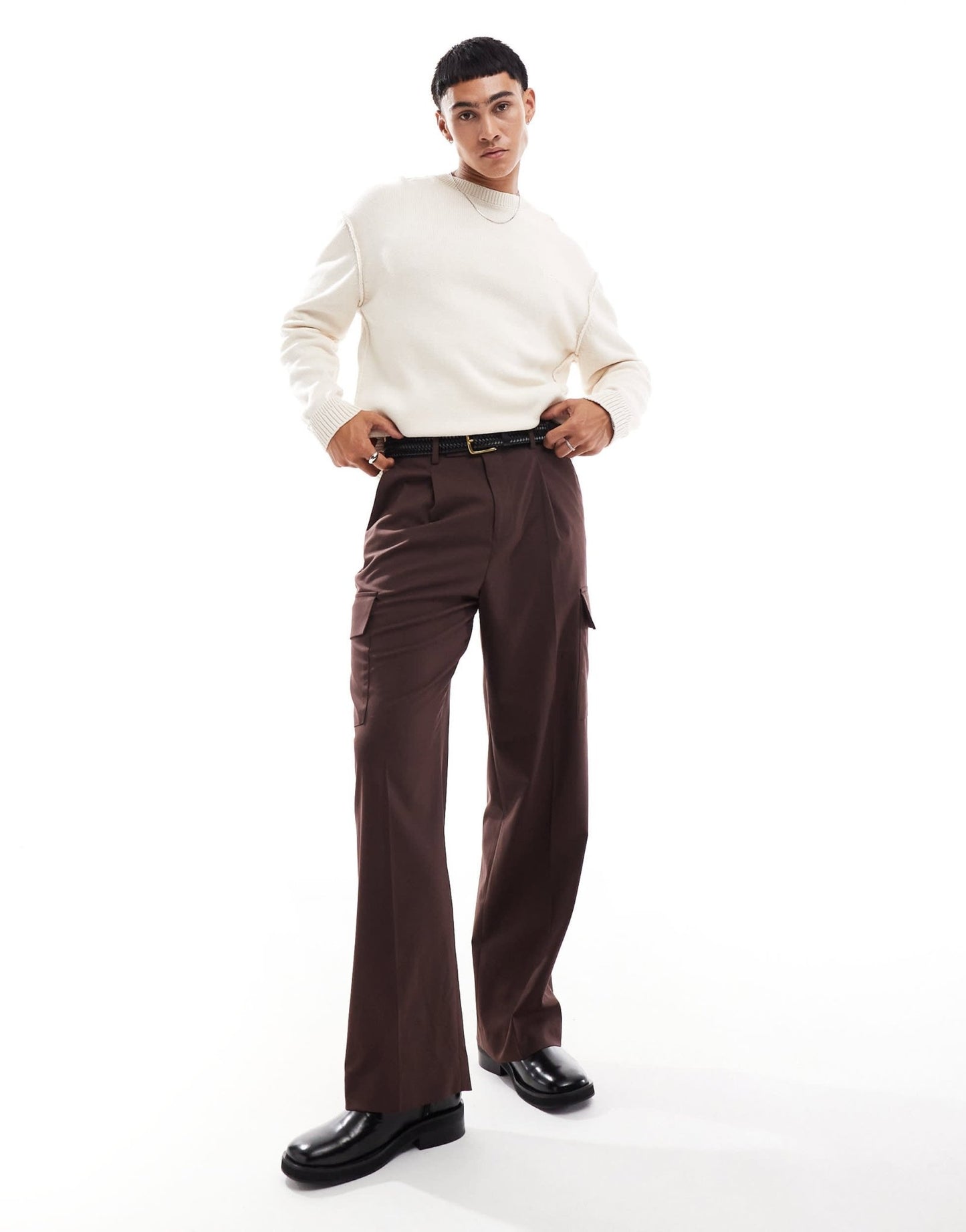 Pull&Bear raw seam knitted jumper in ecru - ASOS Sample Sale