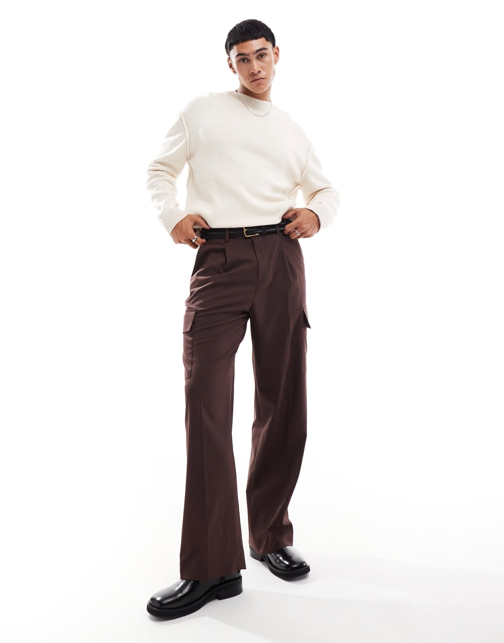 Pull&Bear raw seam knitted jumper in ecru - ASOS Sample Sale