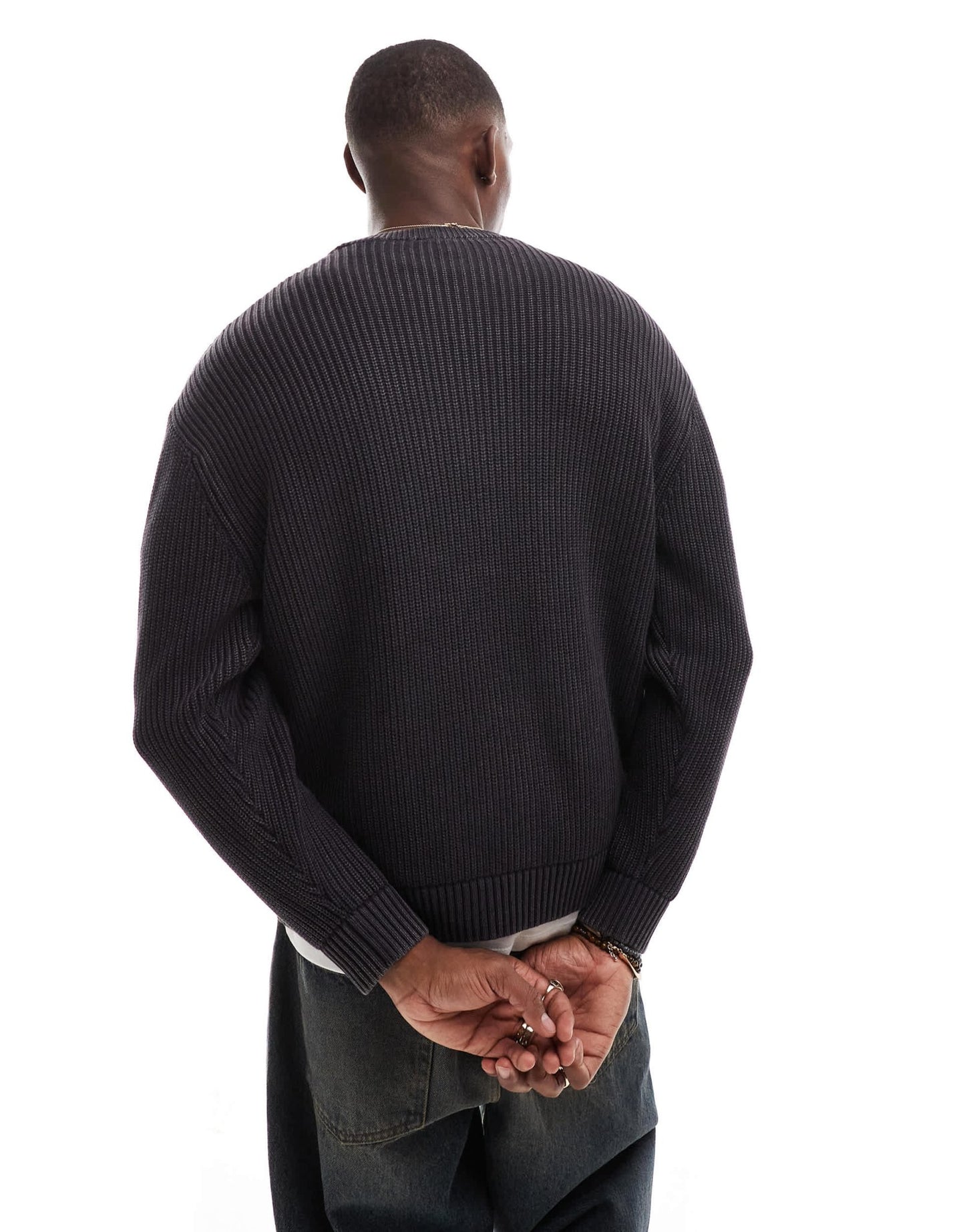 Pull&Bear ribbed acid washed jumper in charcoal grey - ASOS Sample Sale