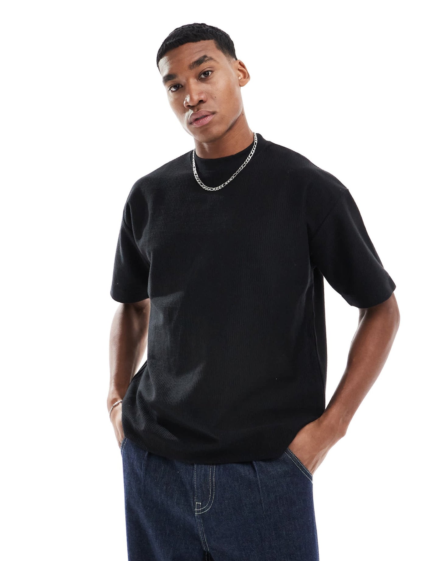 Pull&Bear ribbed boxy t-shirt in black - ASOS Sample Sale