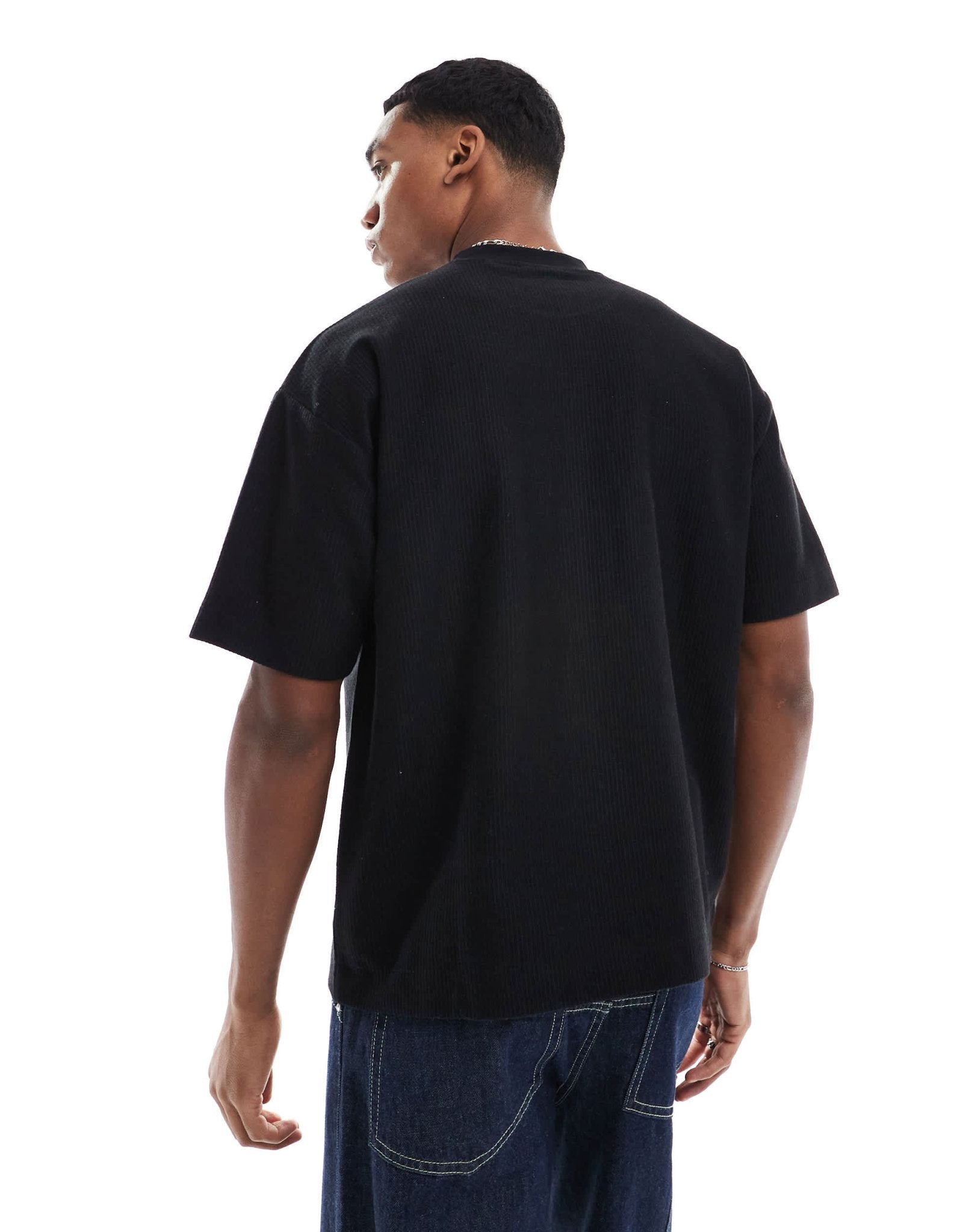 Pull&Bear ribbed boxy t-shirt in black - ASOS Sample Sale