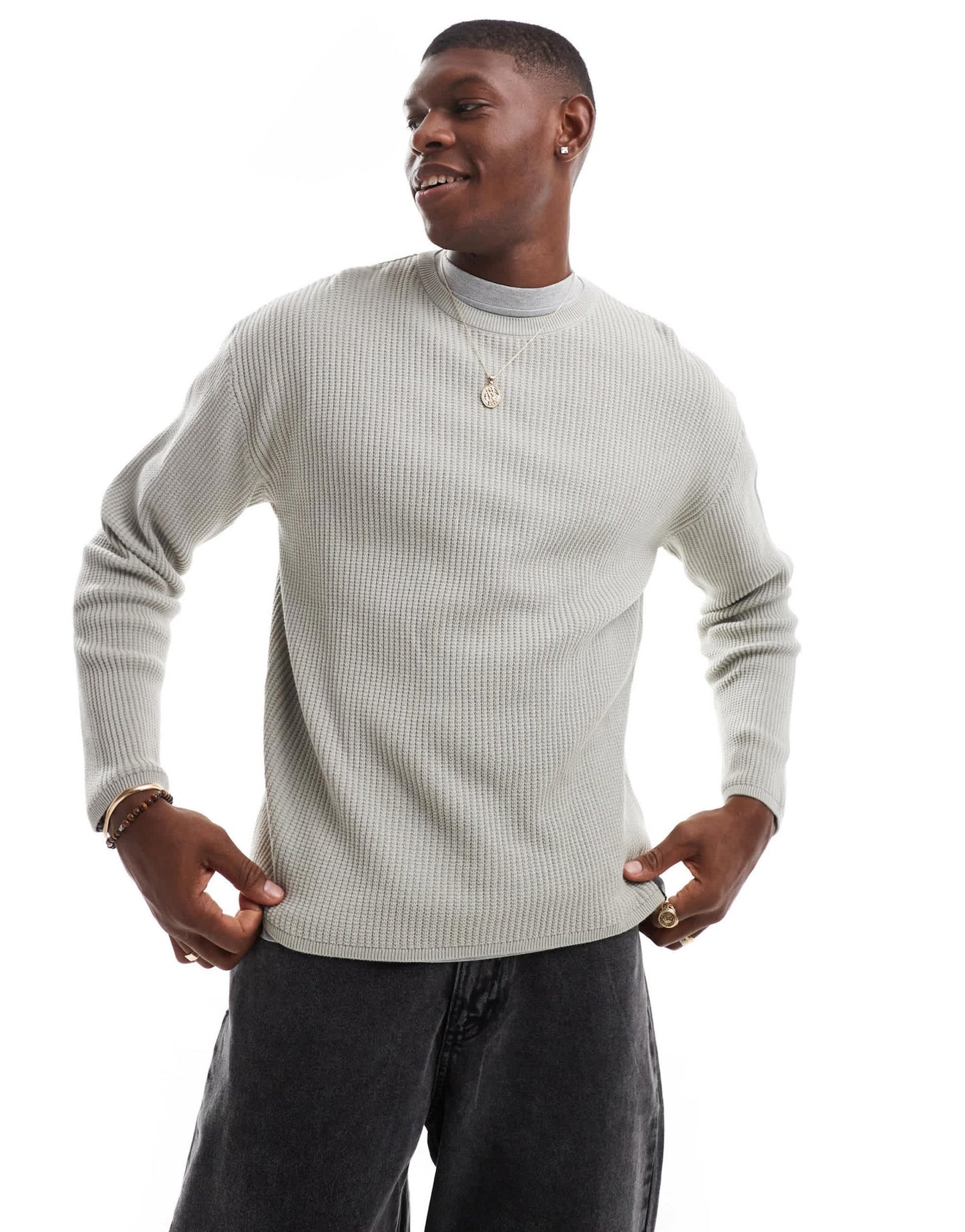 Pull&Bear ribbed knitted jumper in light blue - ASOS Sample Sale