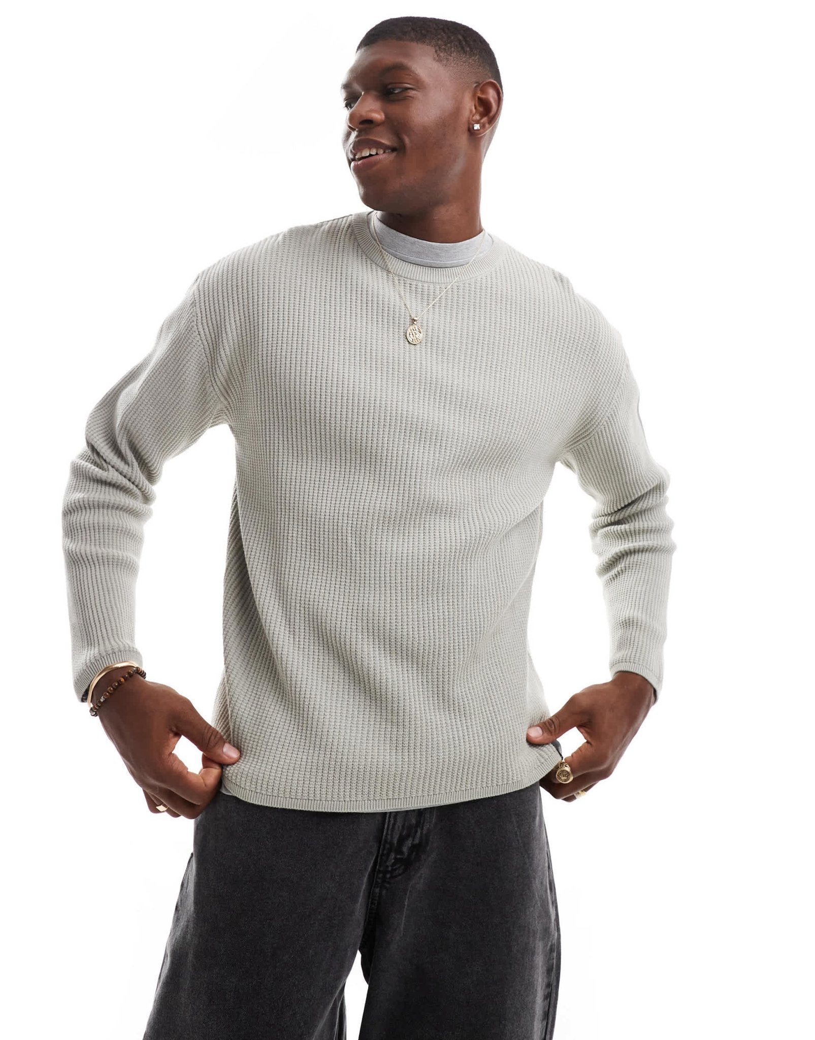Pull&Bear ribbed knitted jumper in light blue - ASOS Sample Sale