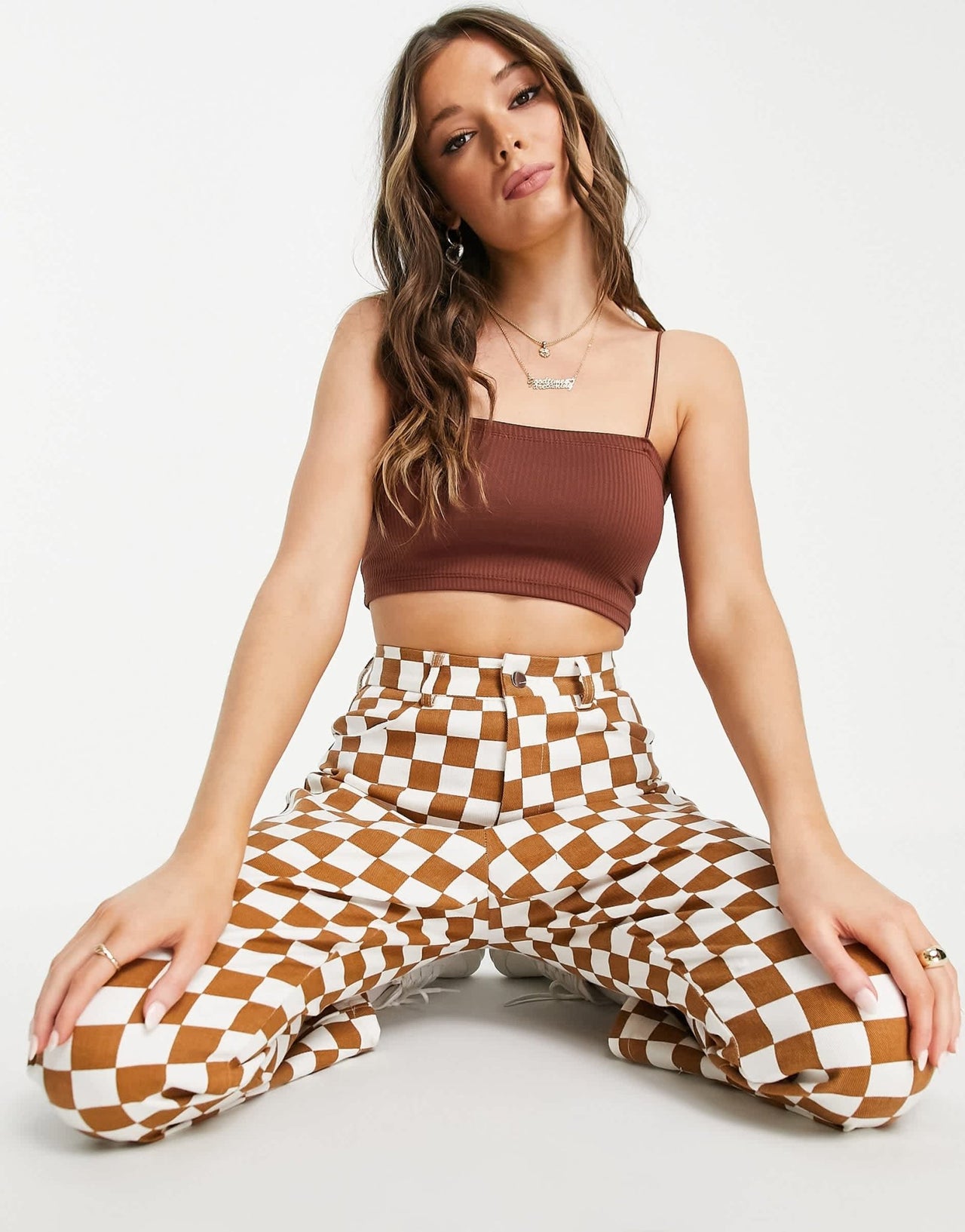 Pull&Bear ribbed strappy crop top multipack in brown and neutral - ASOS Sample Sale