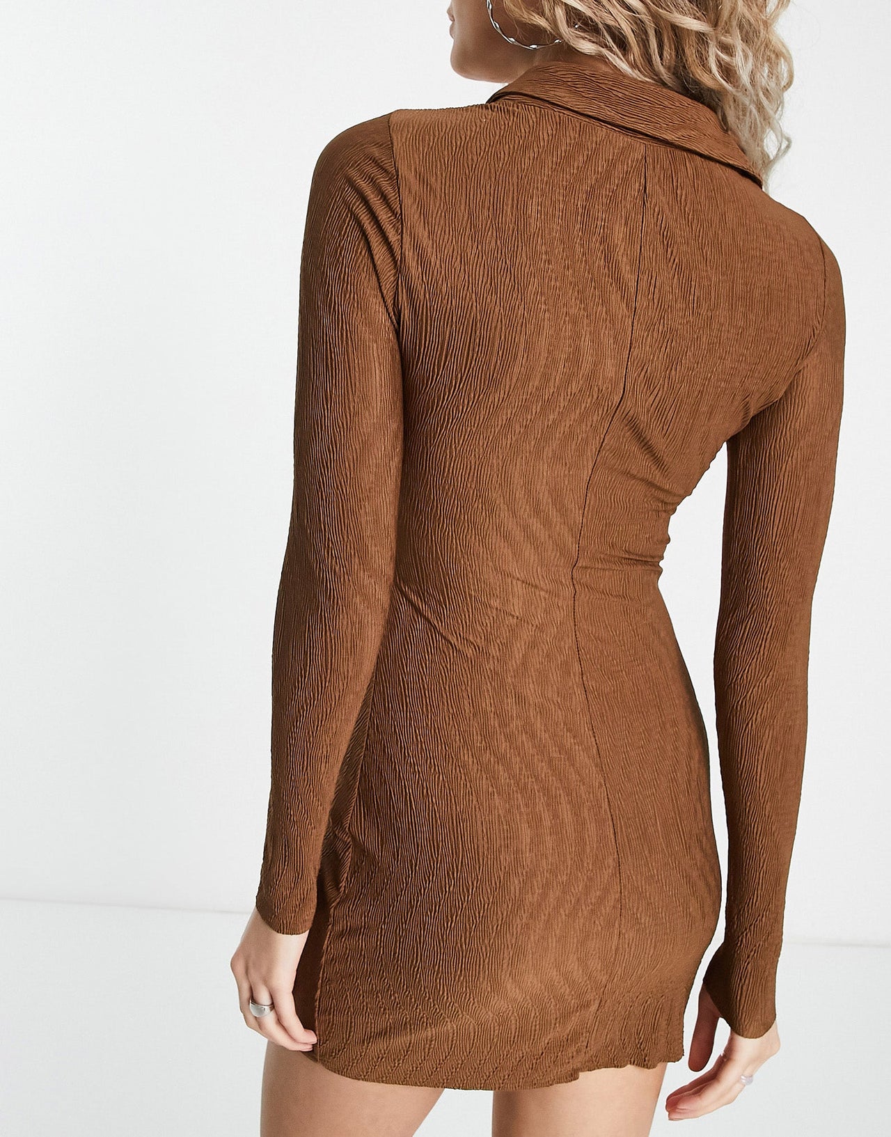 Pull&Bear ruched front long sleeve polo mini dress in brown - ASOS Sample Sale