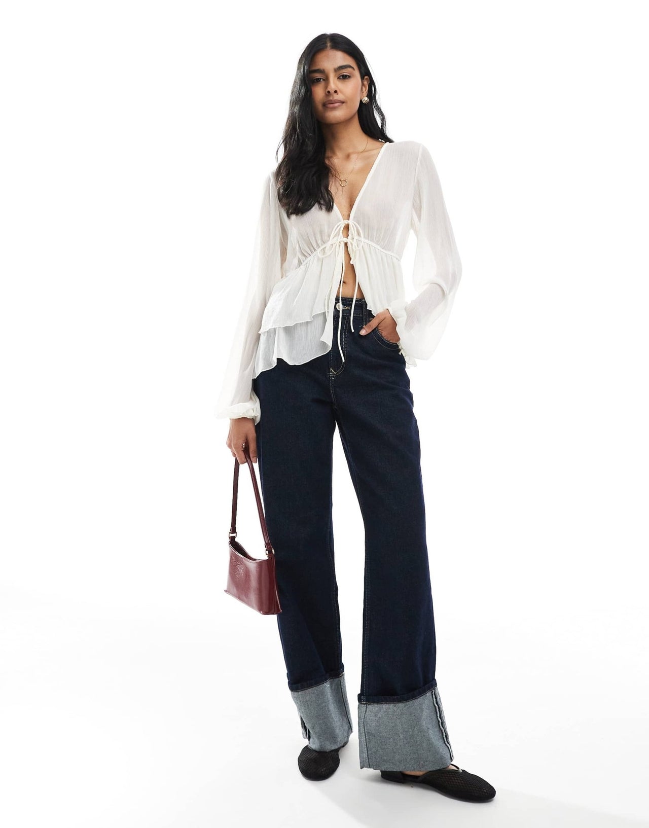 Pull&Bear ruffle detail blouse in white - ASOS Sample Sale