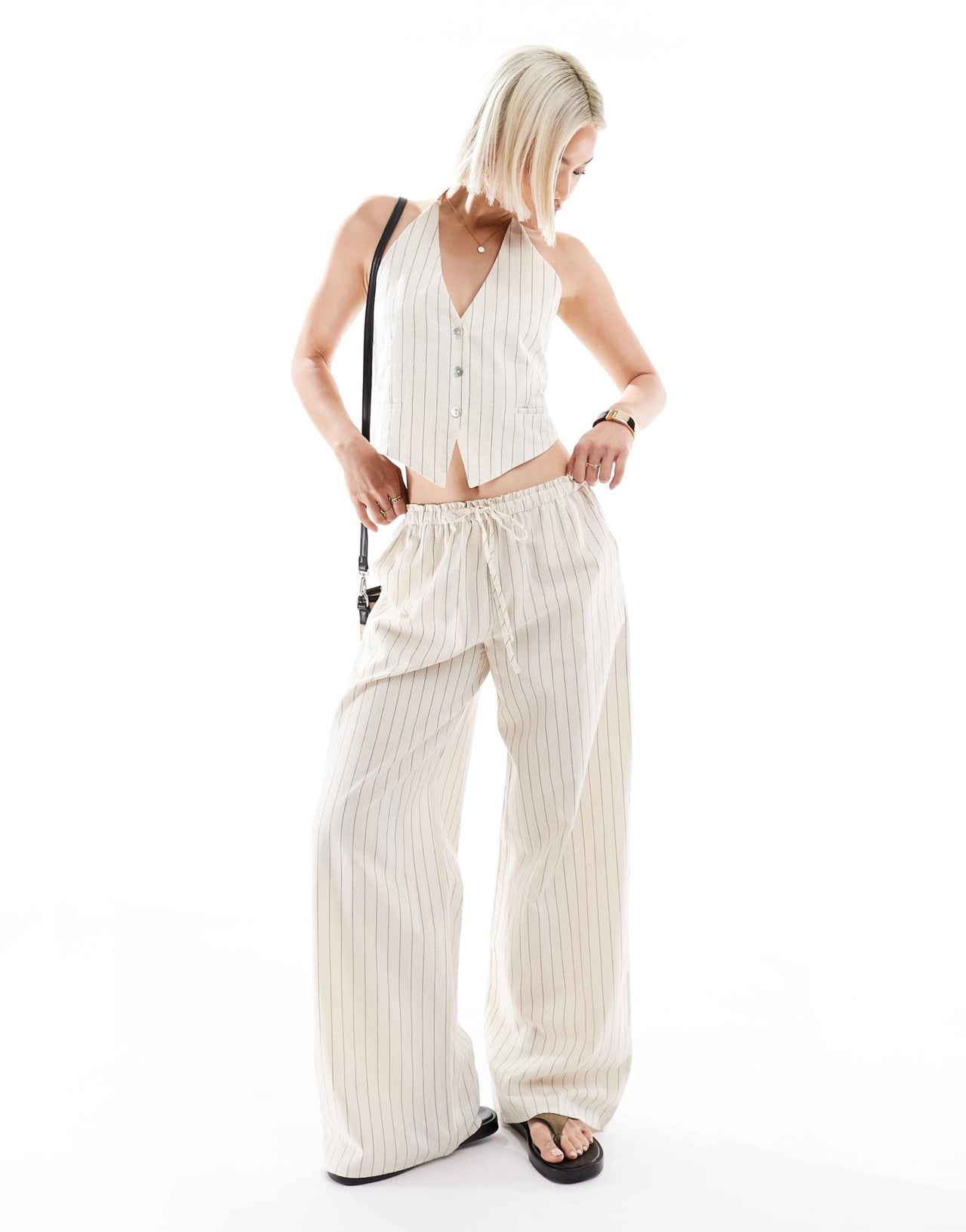 Pull&Bear rustic wide leg trouser co-ord in ecru - ASOS Sample Sale